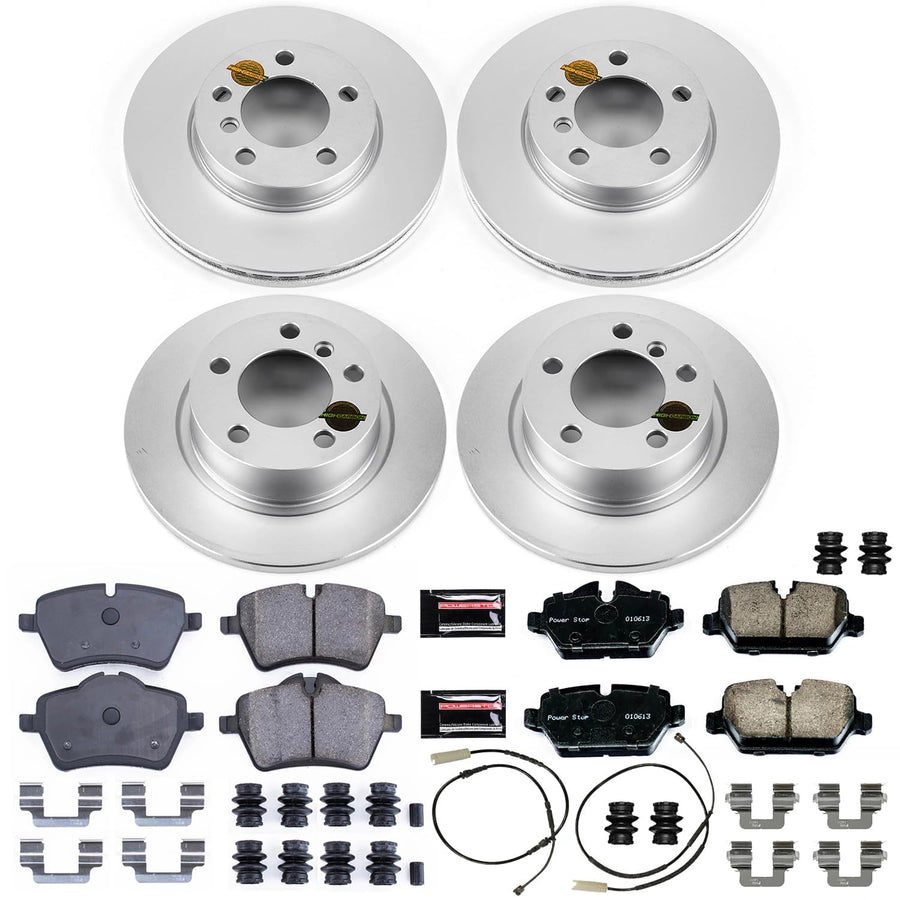 Power Stop CRK6663 Brake Rotor Coated and Ceramic Brake Pads- Front & Rear For Mini Cooper Countryman 2011-2016, Mini Cooper Paceman 2013-2016 [Model Specific]