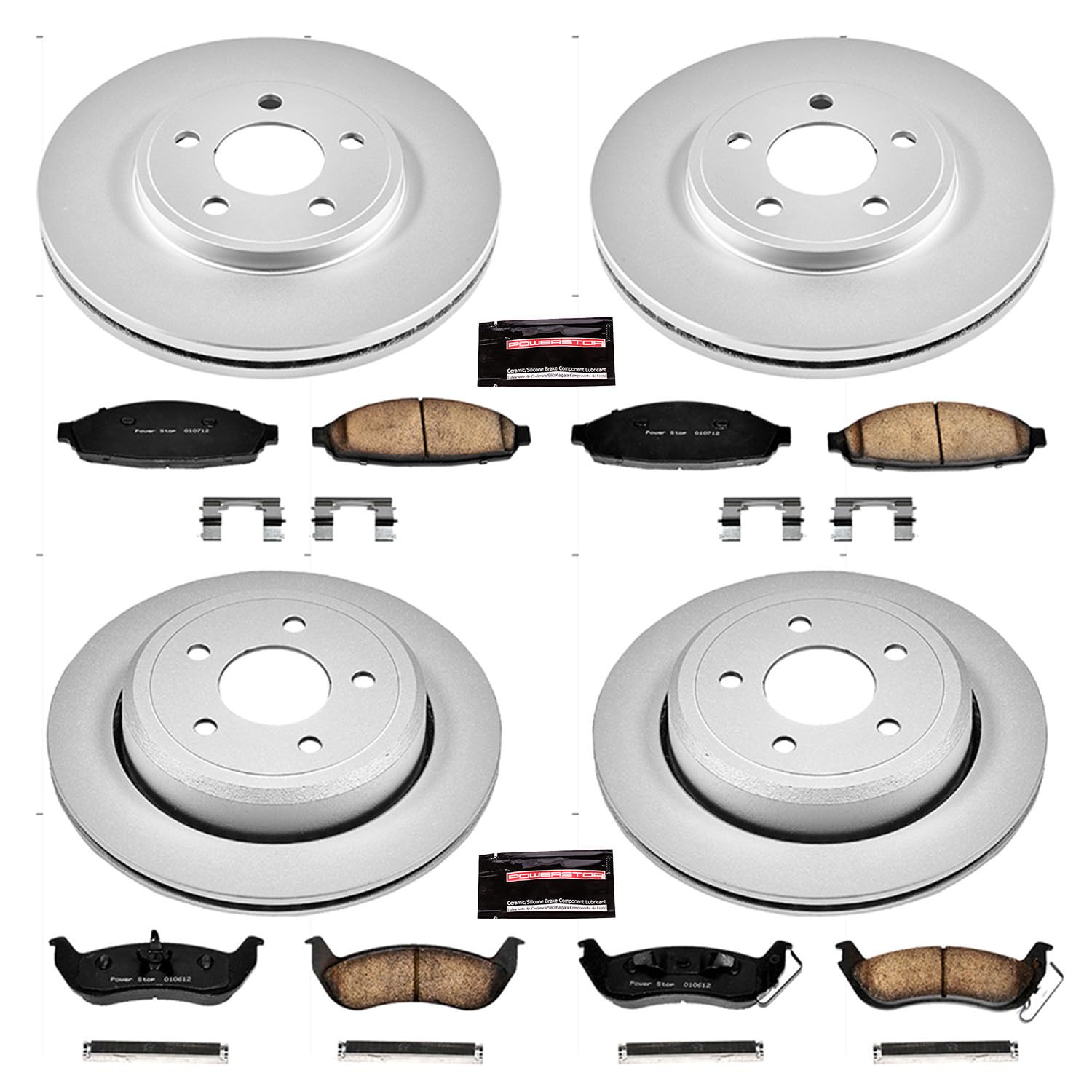 Brake Kit PowerStop For Crown Victoria 2003-2011, Mercury Grand Marquis 2003-2011, Mercury Marauder 2003-2004 [Model Specific] - Front and Rear Disc Rotors & Ceramic Brake Pads Replacement, CRK1365