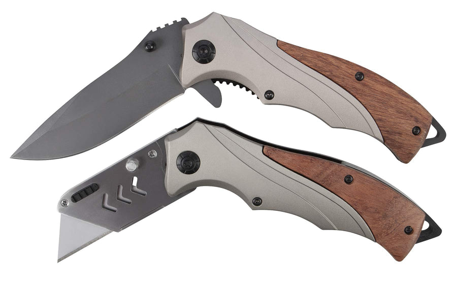 Pocket and Utility Knife Set Performance Tool W9371 with Drop Point Blades and Inline Blade Locks and Clips (2 Pieces)