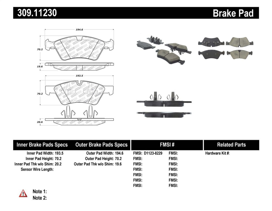 Sport Brake Pads StopTech 309.11230 with Shims and Hardware