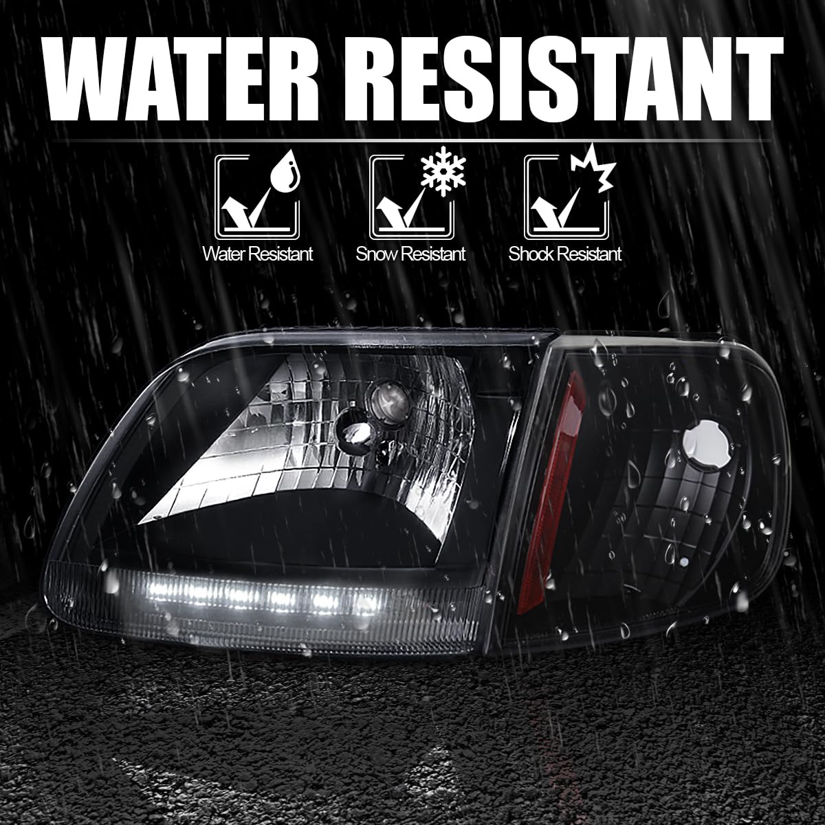 Led Head Lights + Corner Lights Turn Signal Lamp SPEC-D TUNING Comopatible with 1997-2003 Ford F150 Left + Right Pair