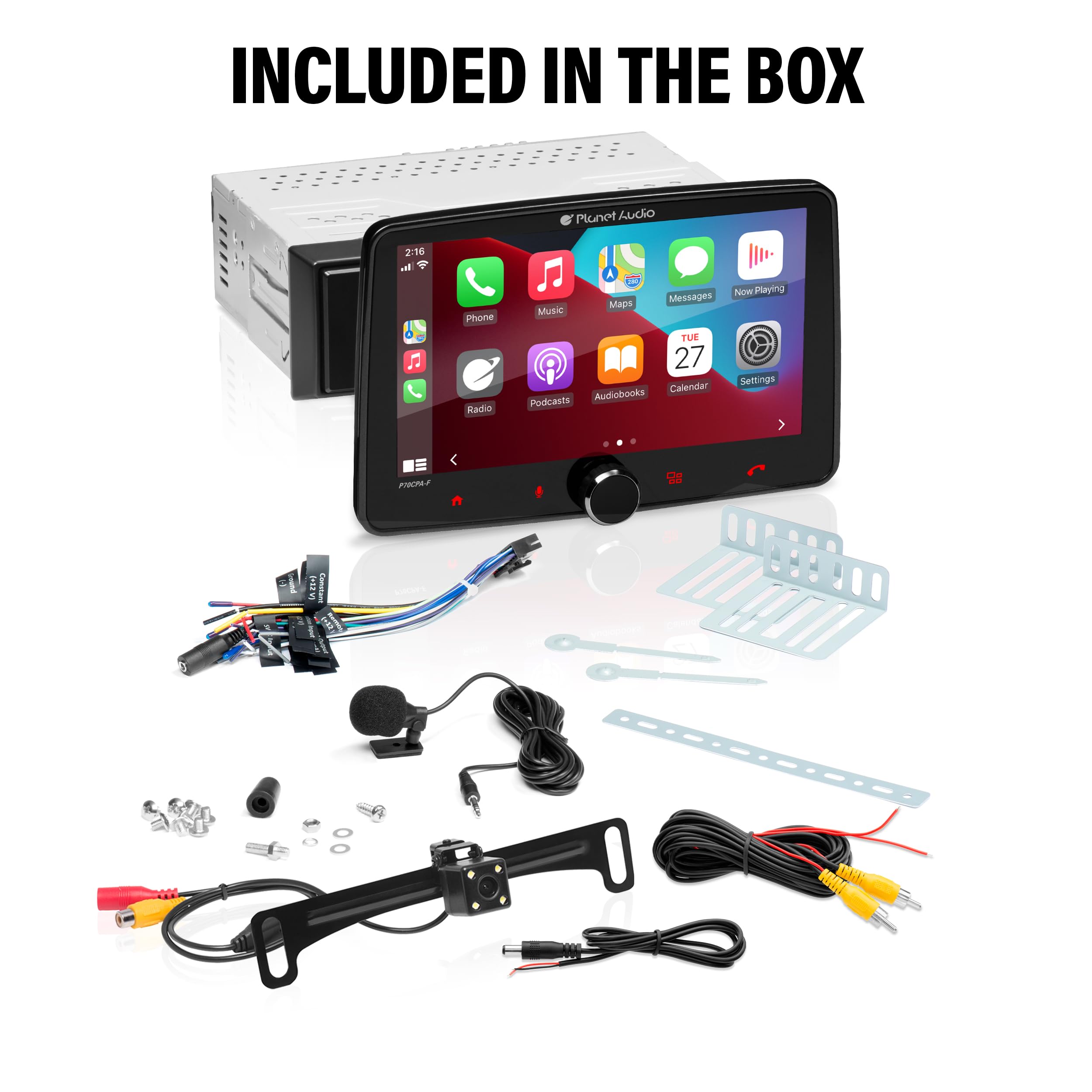 Car Stereo Planet Audio P70CPA-CF - Apple CarPlay, Android Auto, Single Din, 7 Inch Touchscreen, Bluetooth, No CD DVD Player, AM/FM Radio Receiver, Backup Camera