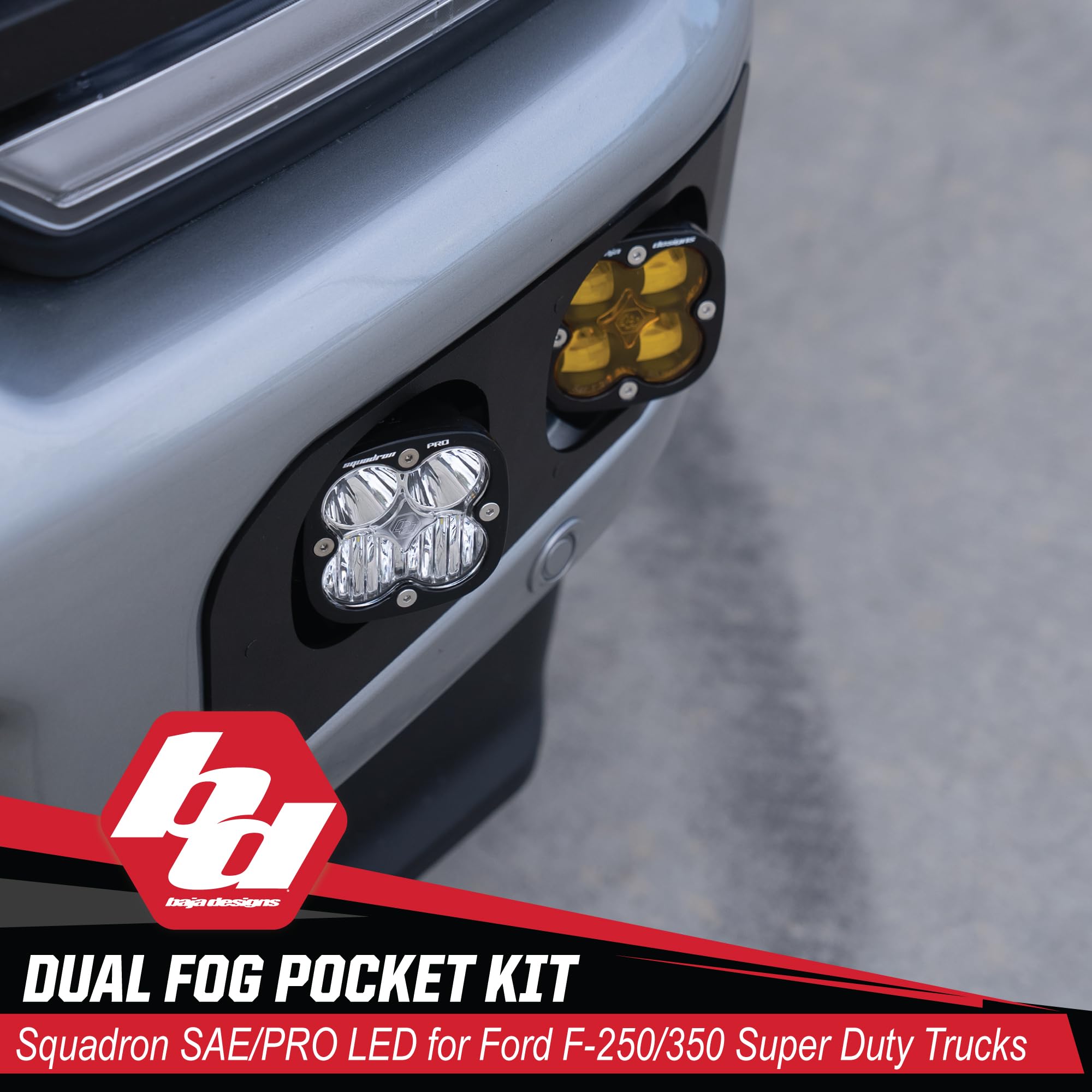Baja Designs Fog Pocket Light Kit Dual Squadron Pro SAE for Ford Super Duty Truck 23-On with Upfitter Harness Amber