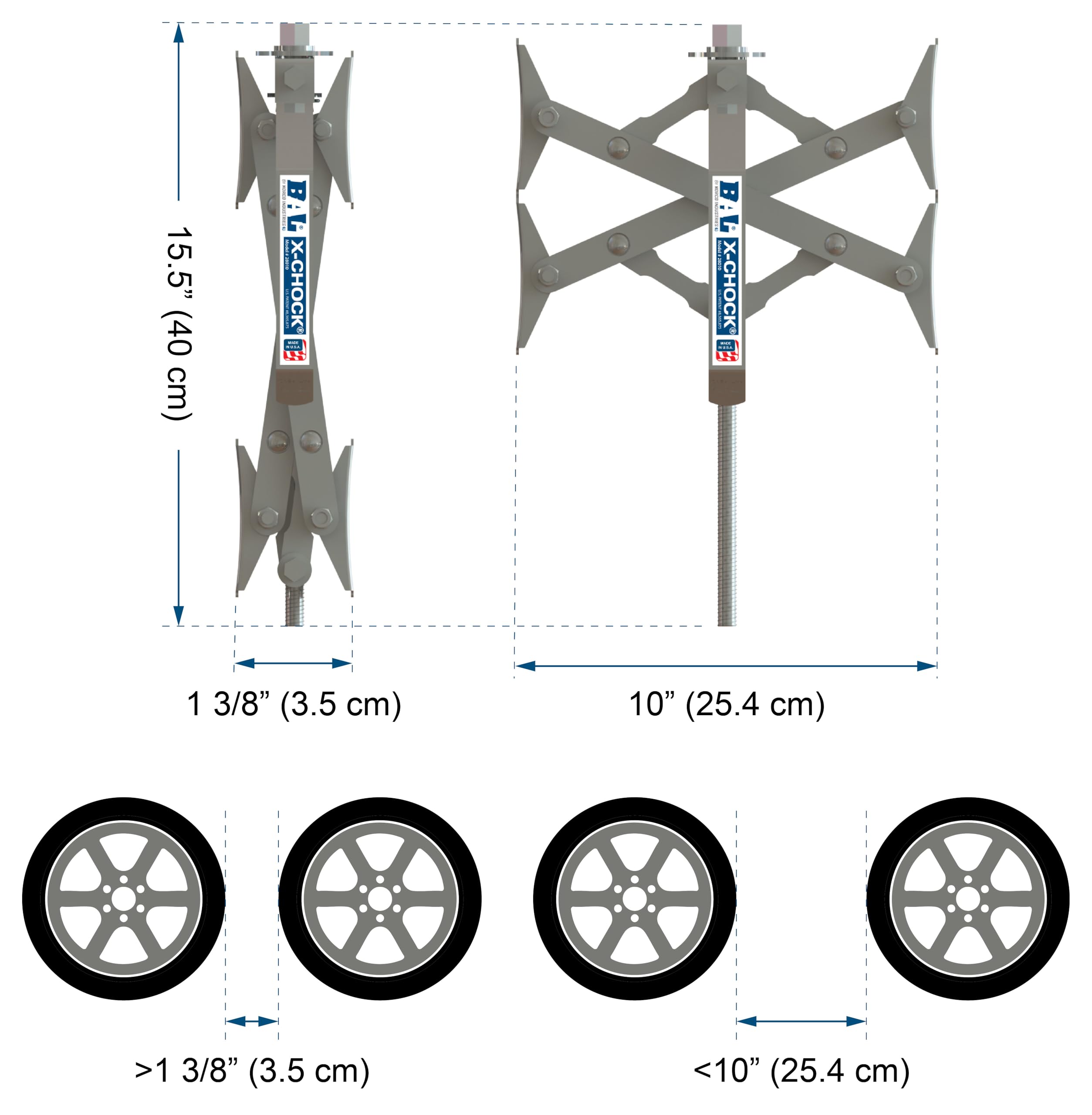 X-Chock BAL 28010 Tire Locking Chock – Wheel Stabilizer for RVs & Tandem Axle Trailers – Easy Ratchet Operation, Heavy-Duty Steel Construction