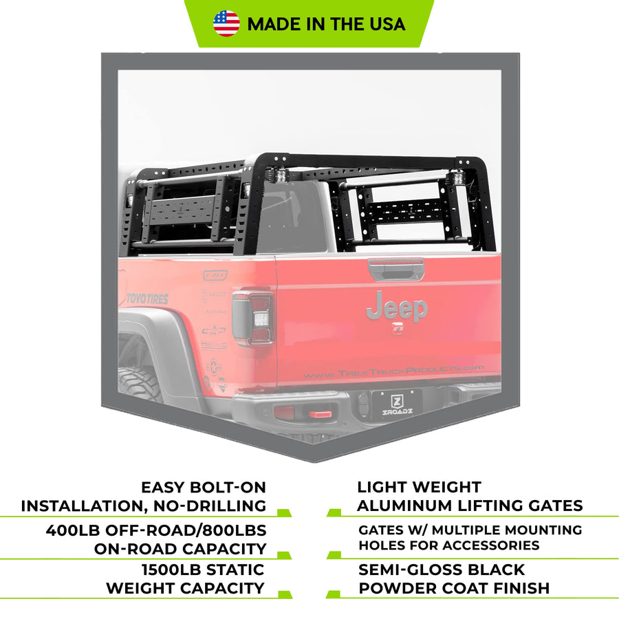 Jeep Gladiator Overland Access Rack 2019-2022 With Two Lifting Side Gates, Without Factory Trail Rail Cargo System - PN #Z834101