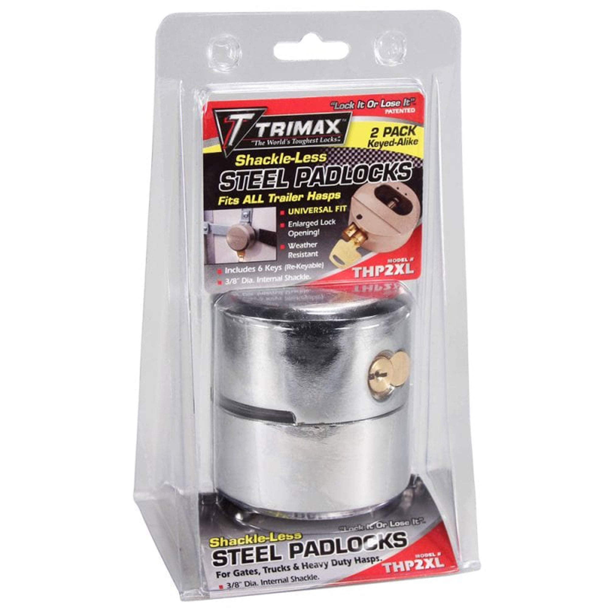 TRIMAX Internal Shackle Hockey Puck Trailer Door Locks Keyed Alike with Enlarged Lock Opening and 3/8-inch Shackle Diameter (2 Pack)