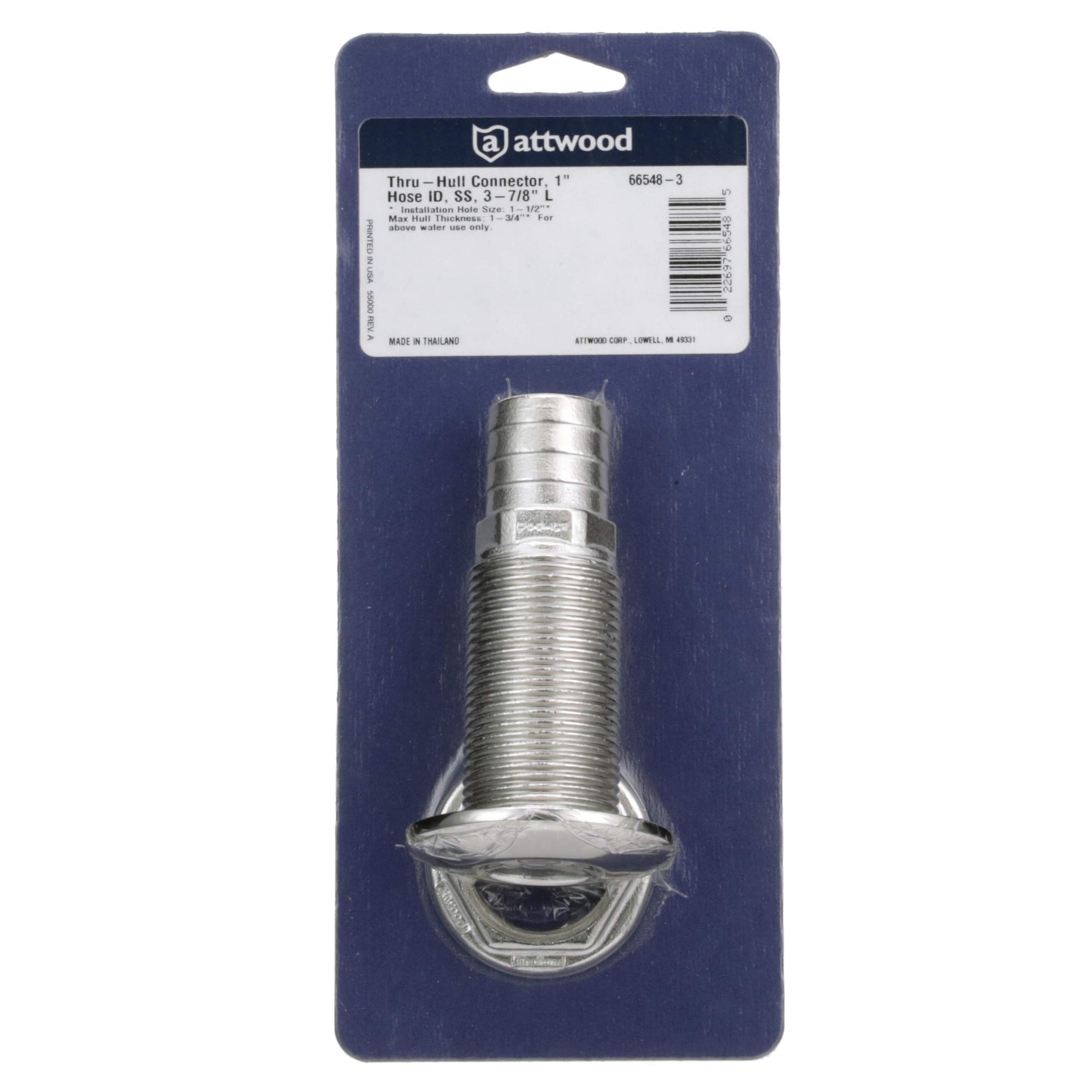 Attwood Barbed Stainless Steel Standard Length Thru-Hull, 5/8-Inch
