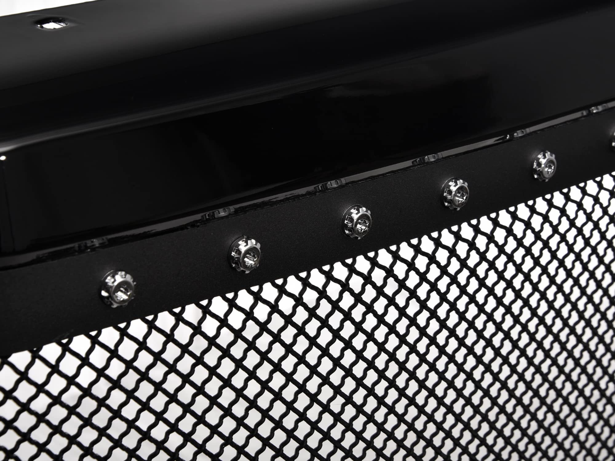 Studded Mesh Front Hood Grille Armordillo USA - Gloss Black Fits 2005-2007 Ford F250/F-250/F350/F-350 Super Duty