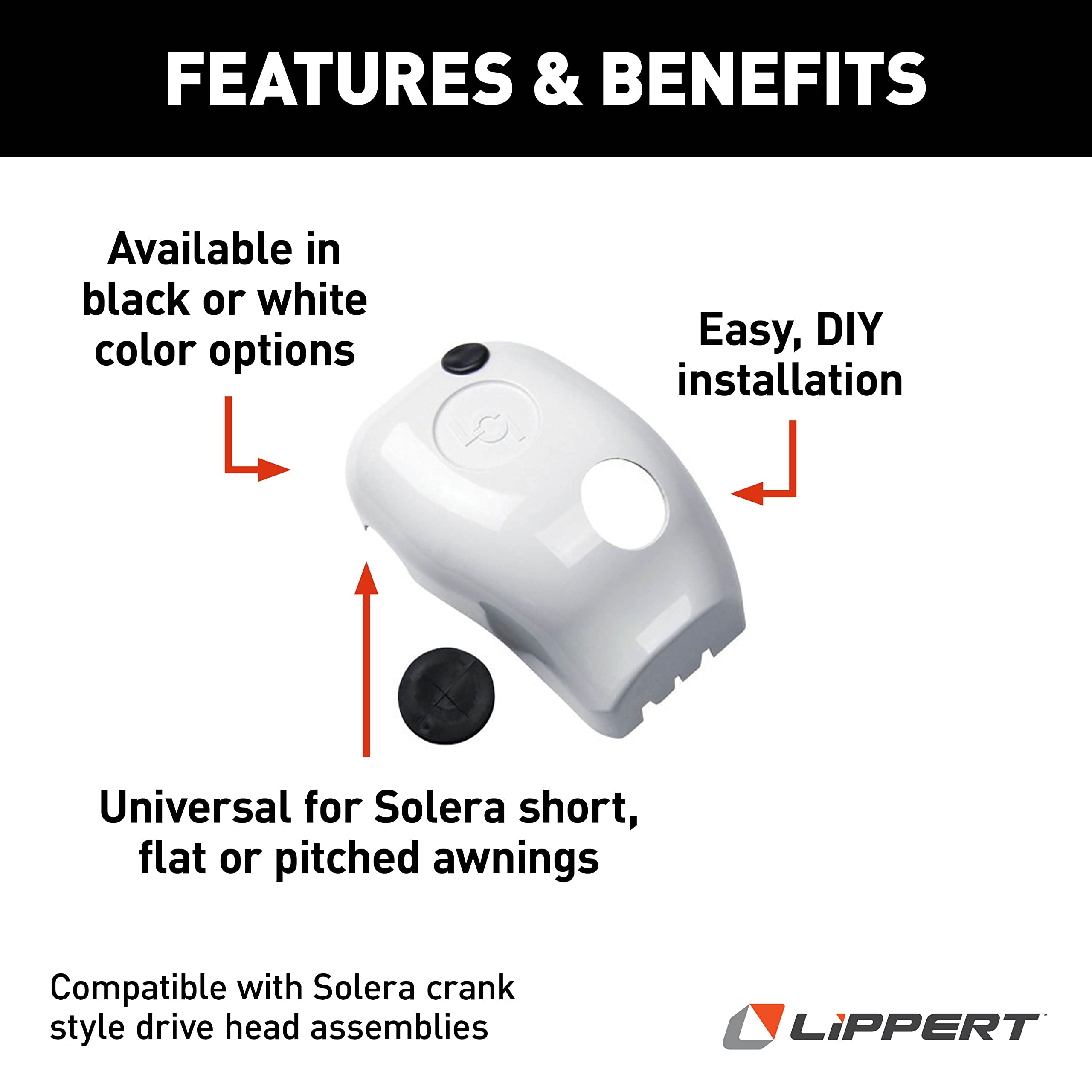 Lippert Components Solera 351831 Manual Crank-Style Awning Drive Head Front Cover - White
