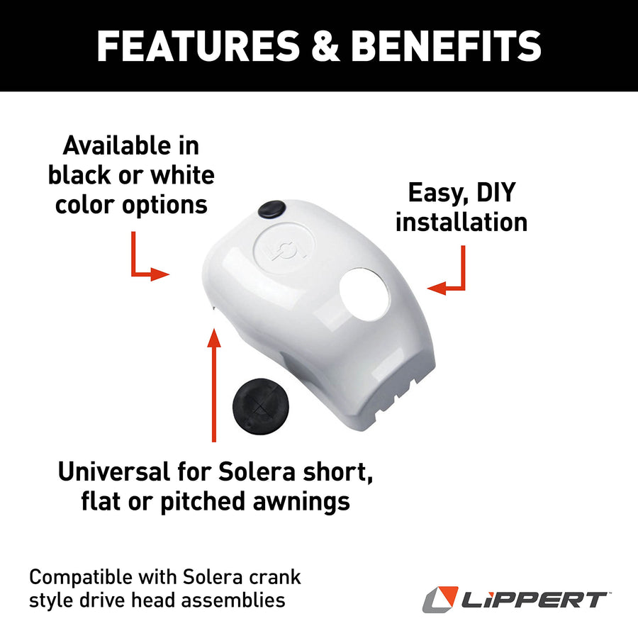 Lippert Components Solera 351831 Manual Crank-Style Awning Drive Head Front Cover - White