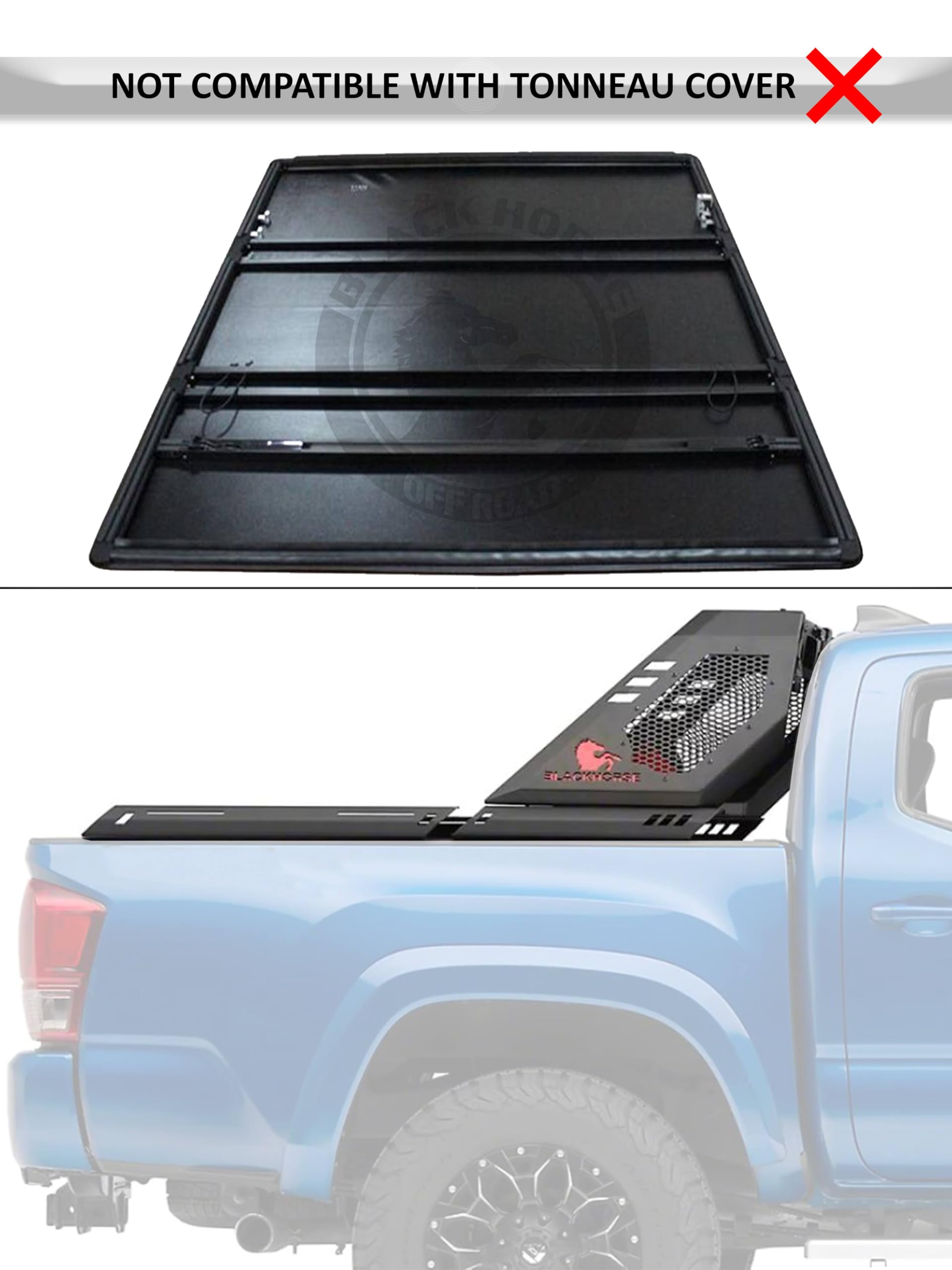 Vigor Black Horse Roll Bar Incl. Pair of 7.0" Dia. LED Lights w/Red Trim Rings Modular Black Compatible with 2005-2024 Toyota Tacoma-VIRB06B-PLR