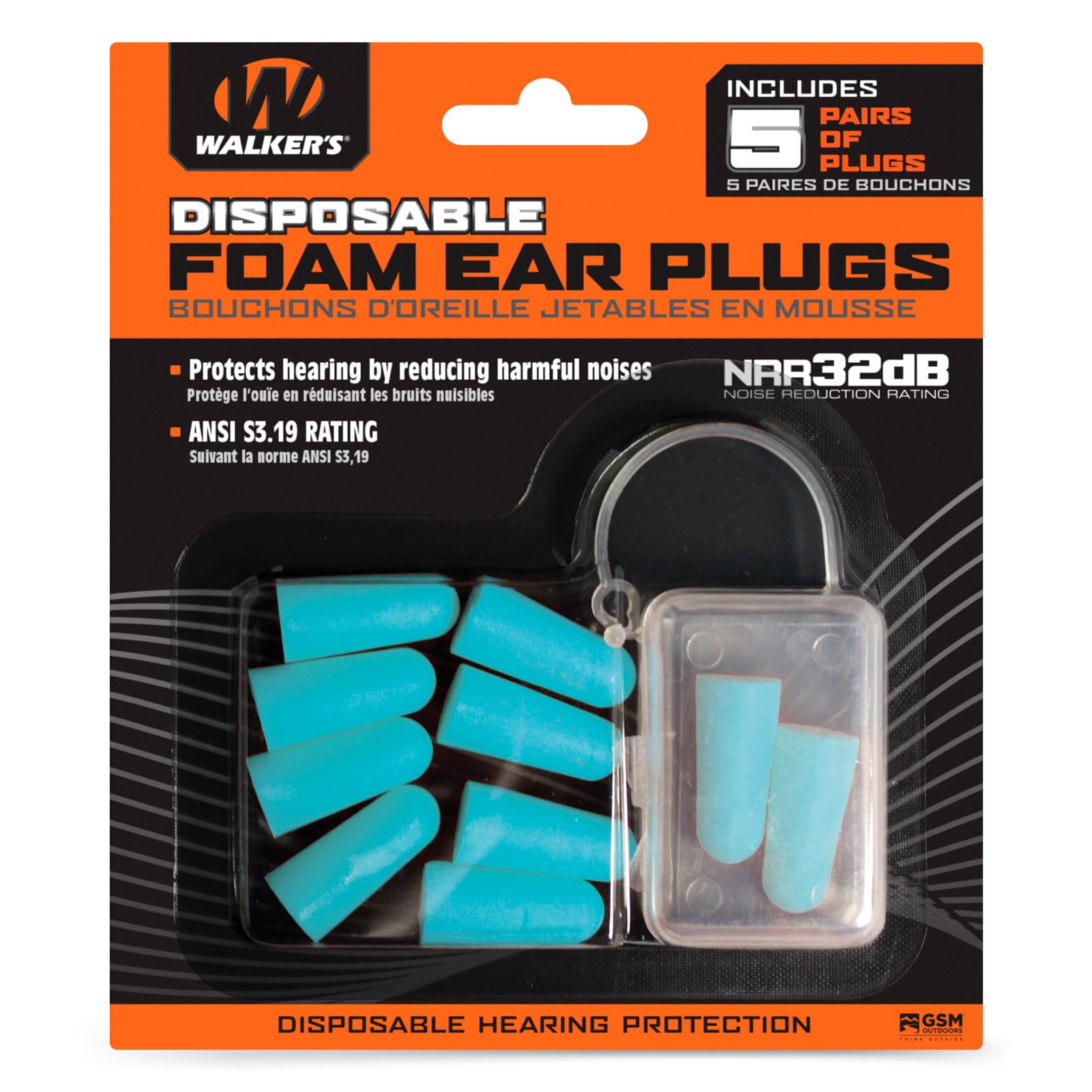 32dB Walker's NRR Noise-Canceling Passive Hearing Protection Range Shooting Hunting Work Soft Comfortable Adaptable Foam Earplugs - 5 Pairs, Teal