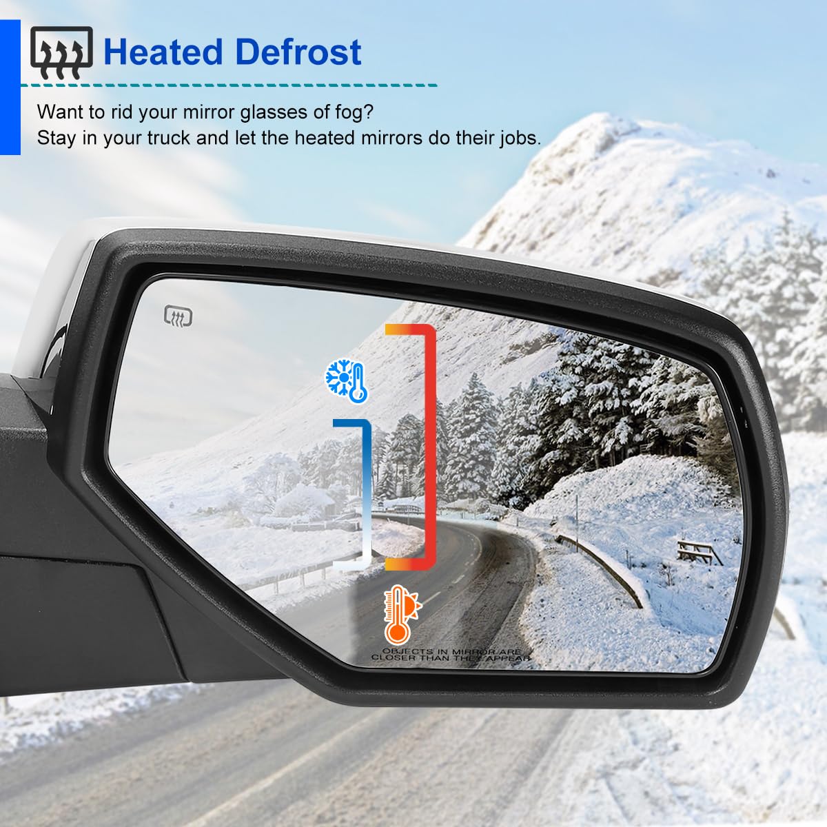 Right Passenger Side Spec-D Tuning Chrome Power Heated Mirror w/Puddle Light Compatible with 2014-2018 Chevy Silverado, GMC Sierra