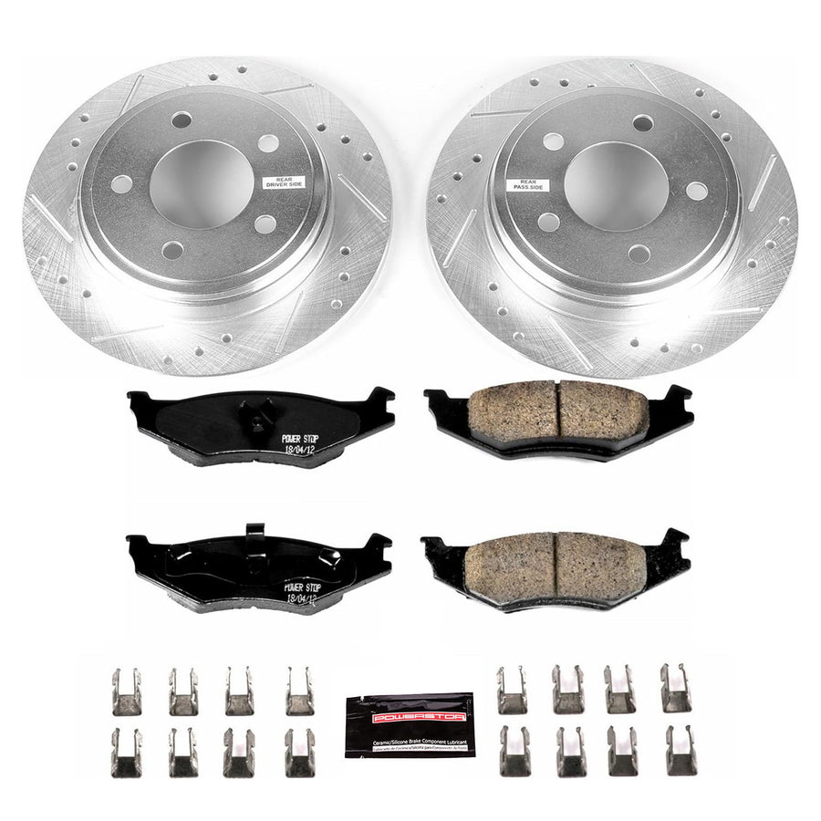 Power Stop K1667 Z23 Carbon Fiber Brake Pads with Drilled & Slotted Brake Rotors Kit For Chrysler Concorde 1993-1994, Chrysler LHS 1994, Dodge Intrepid 1993-1994 [Model Specific]