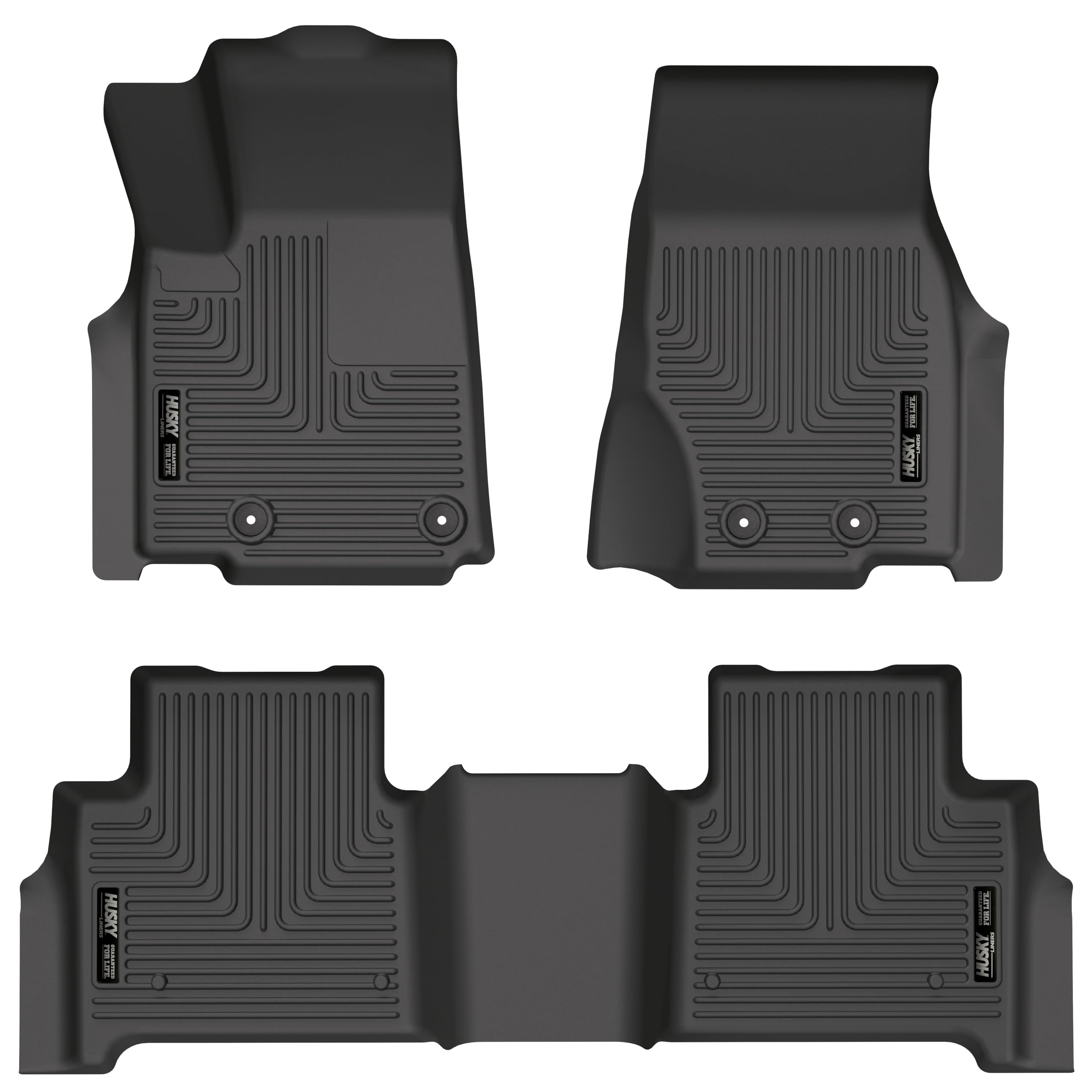 Weatherbeater Husky Liners Floor Mats | Fits 2022-2025 Jeep Grand Cherokee (Excludes 4XE) | Front & 2nd Row, 3-pc Black - 95411