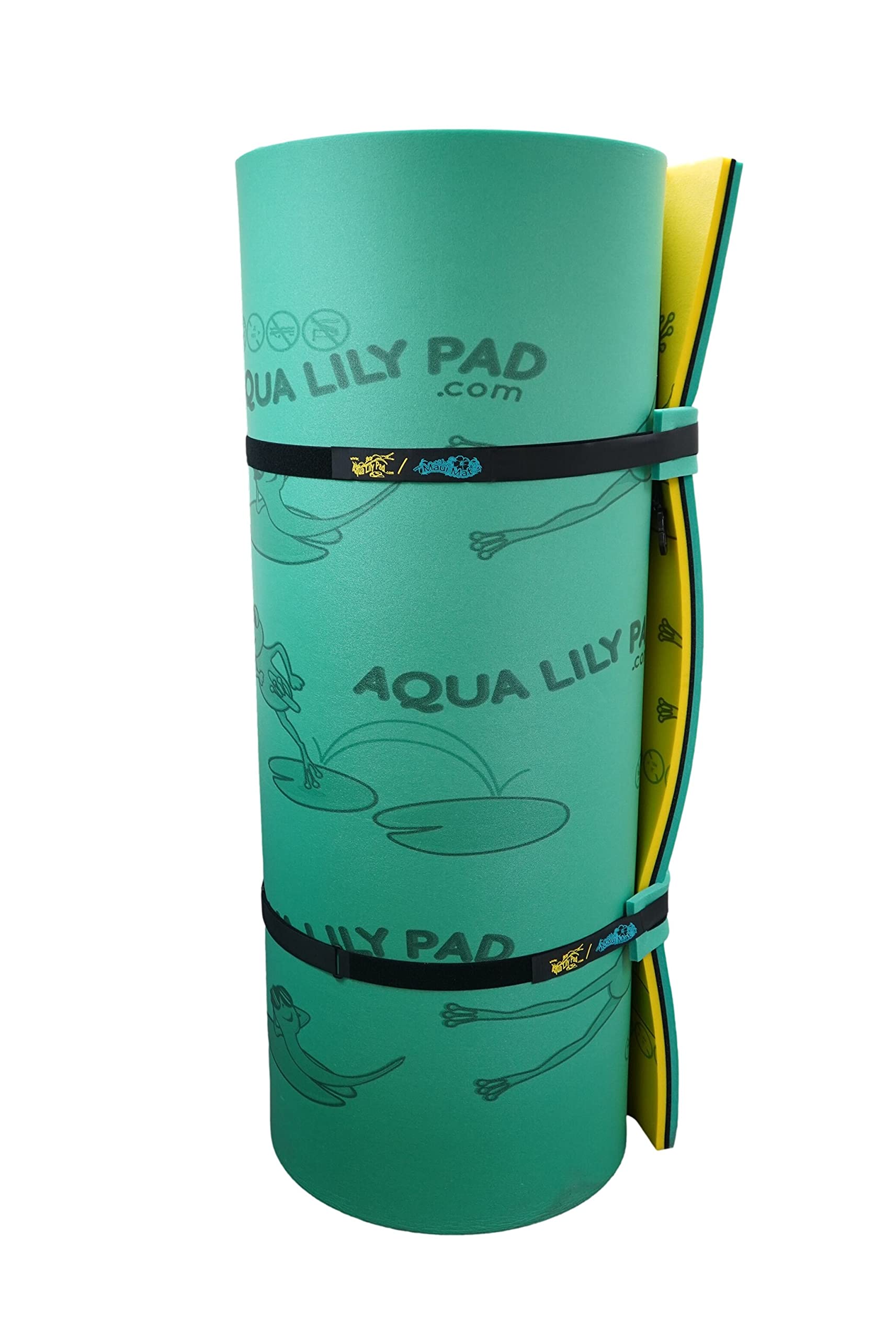 Aqua Lily Pad Floating Bullfrog Water Mat, Extra Buoyant 3 Layer Yellow / Black / Green Foam Island, Made in The USA (30 Foot)