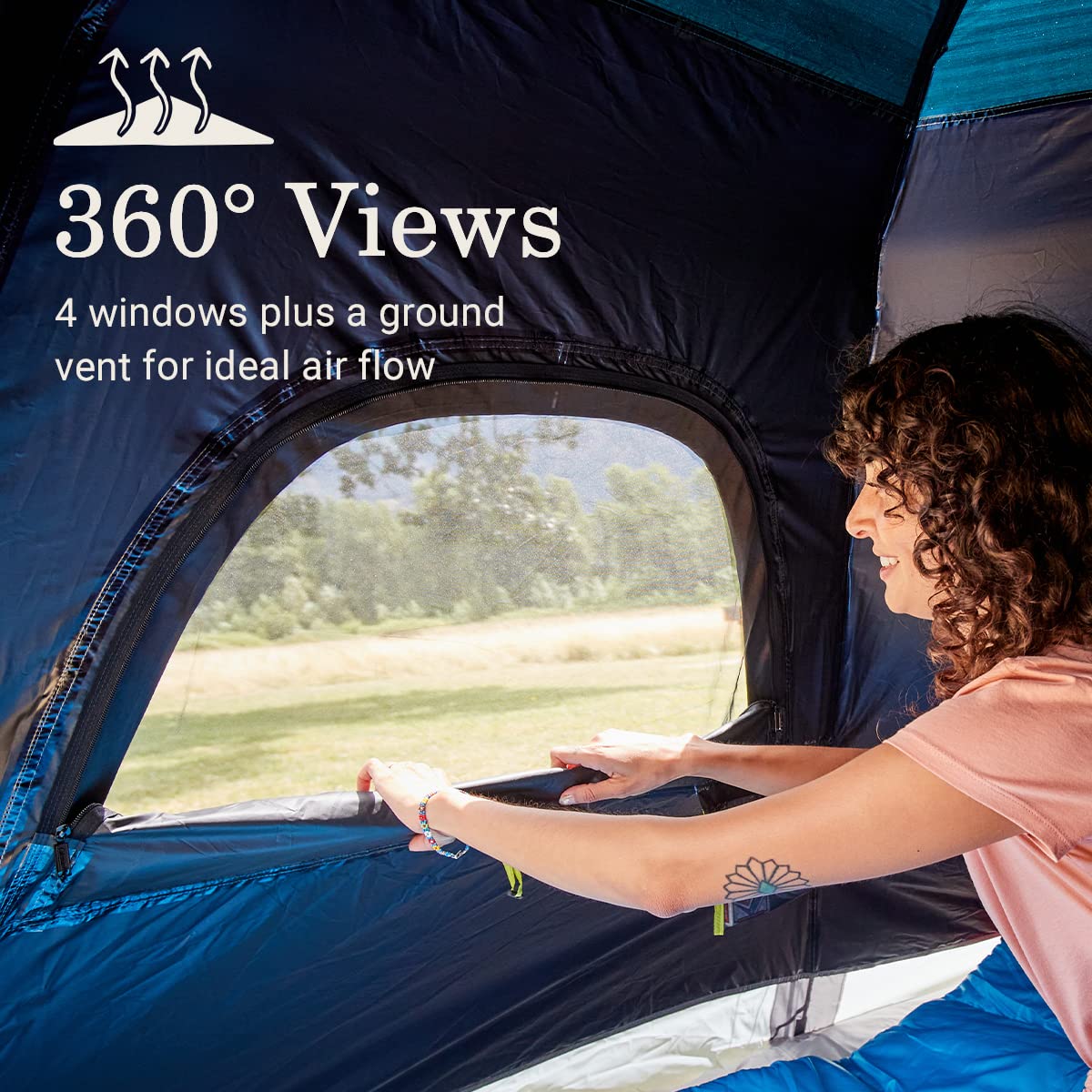 Coleman 4-Person Camp Burst Tent, Umbrella-Style Pop-Up Camping Tent with 45s Easy Setup, Dark Room Technology, Waterproof Seams, 360° Views, Durable Frame, Convenient Pockets and E-Port