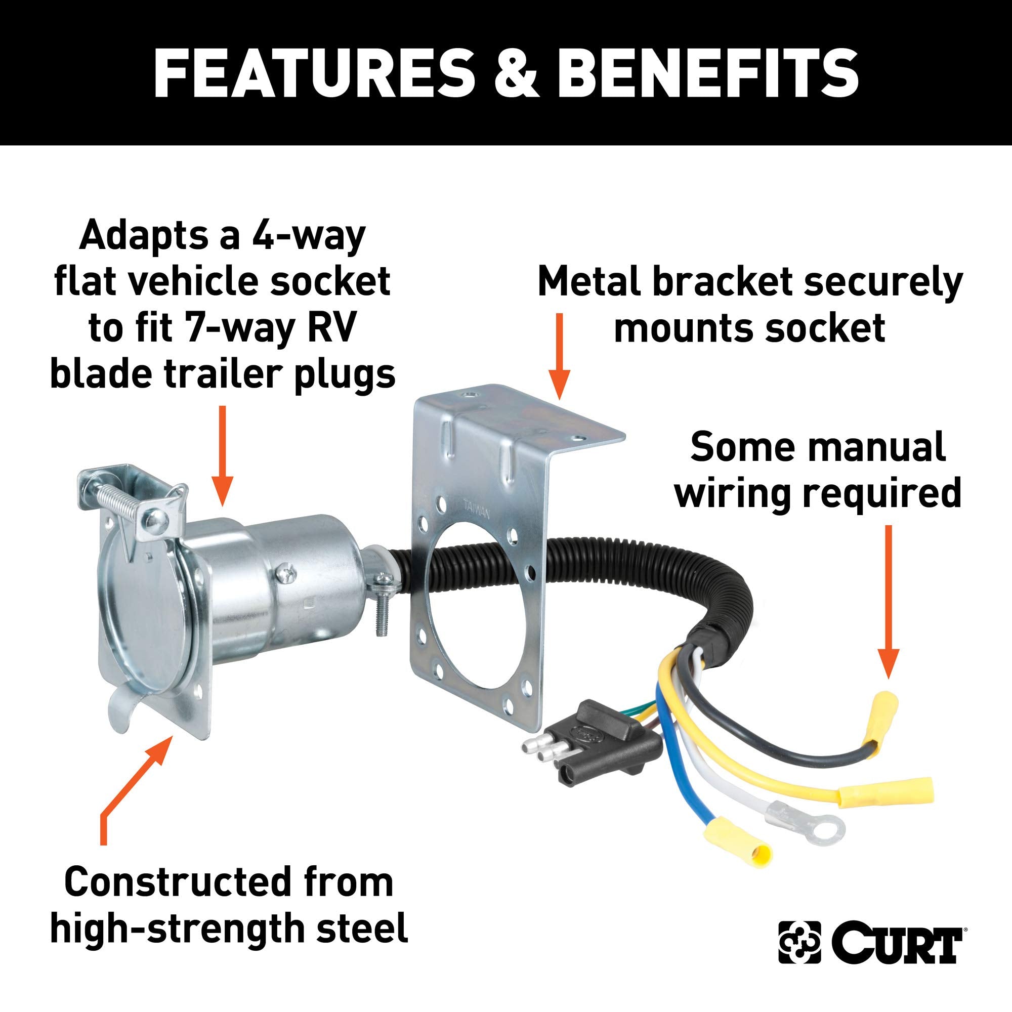 CURT 4-Way Flat Vehicle-Side to 7-Way RV Blade Trailer Wiring Adapter 57185