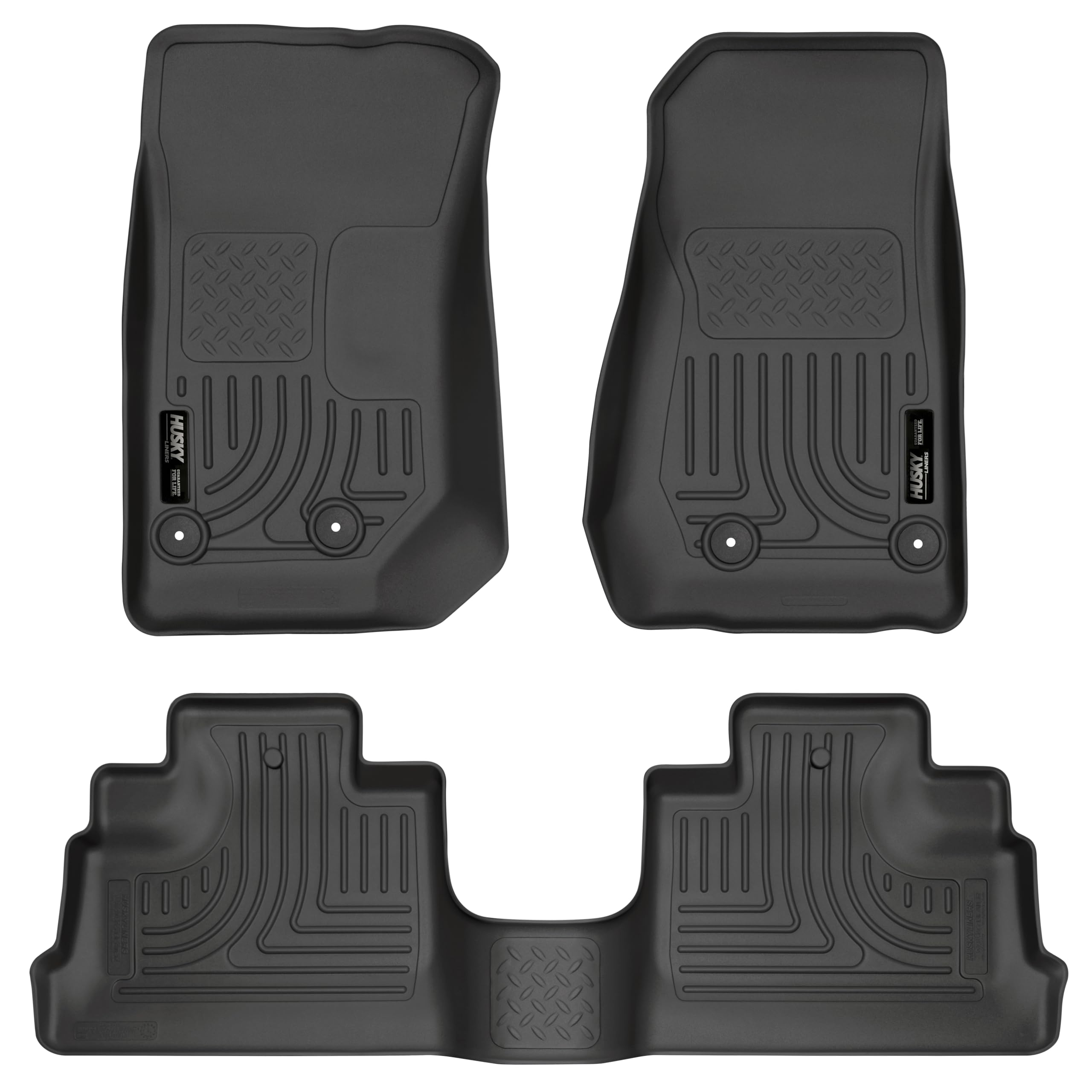 Weatherbeater Husky Liners Floor Mats | Fits 2007-2018 Jeep Wrangler (JK), Unlimited 4-Door | Front & 2nd Row, 3-pc Black - 93971