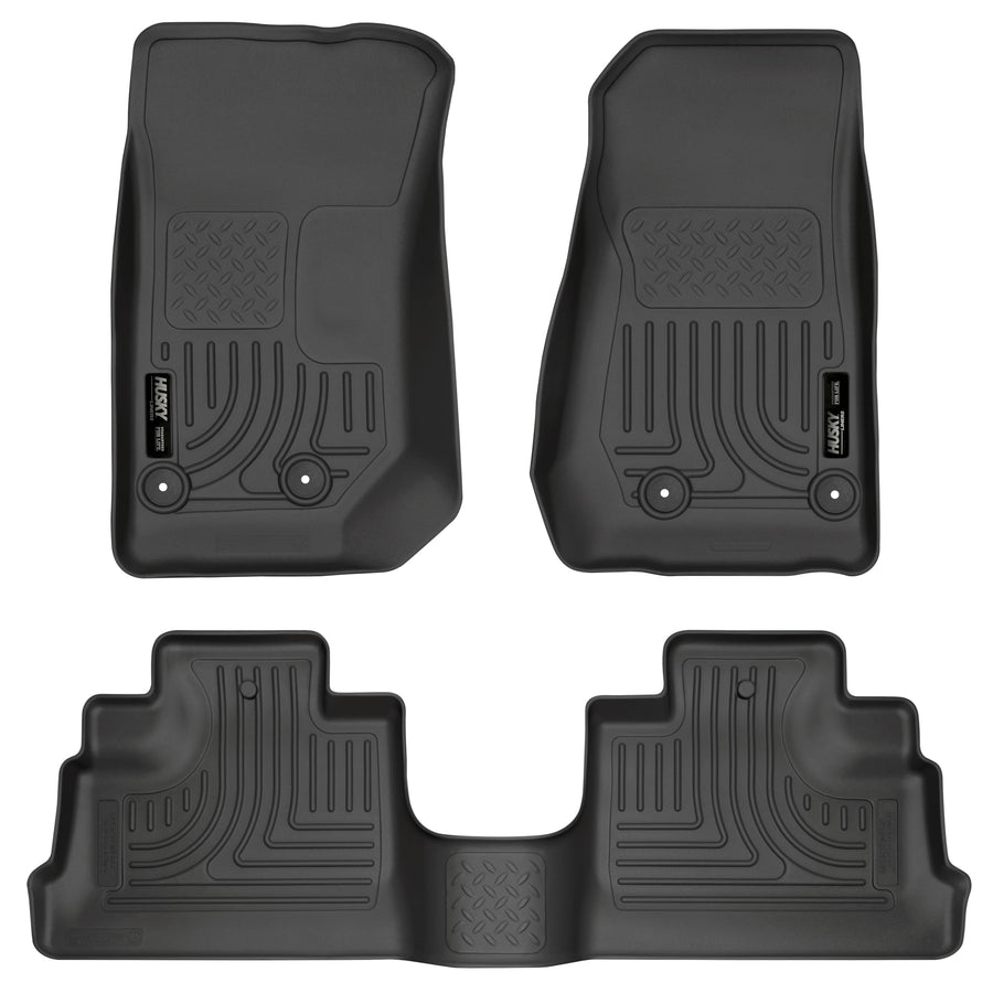 Weatherbeater Husky Liners Floor Mats | Fits 2007-2018 Jeep Wrangler (JK), Unlimited 4-Door | Front & 2nd Row, 3-pc Black - 93971