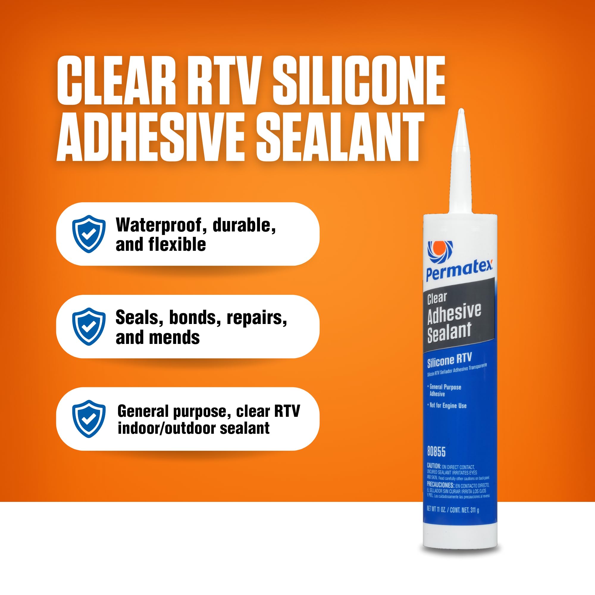 Permatex Clear 80855 RTV Silicone Adhesive Sealant, Waterproof, 11 oz.