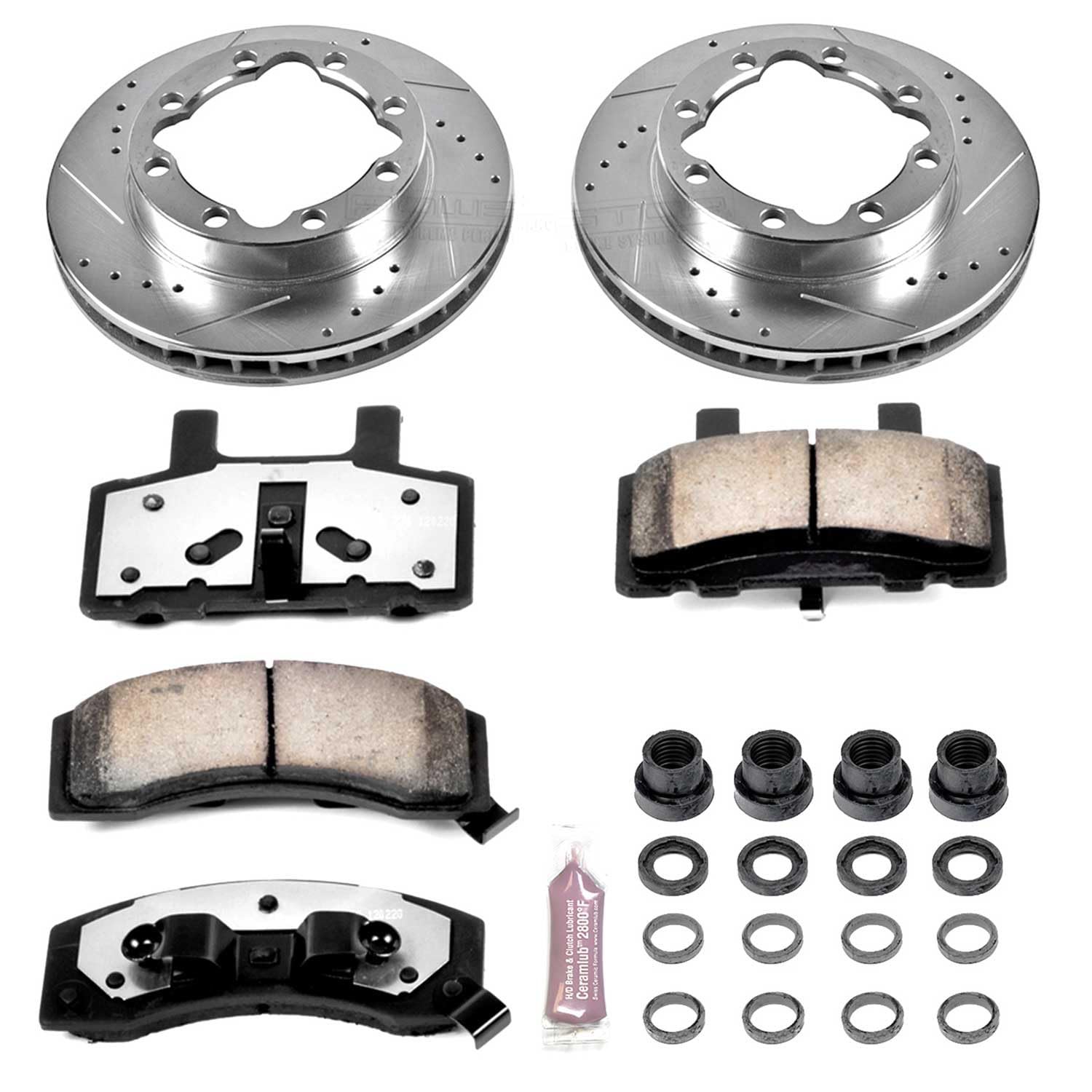 Power Stop Front Brake Kit For Chevrolet K1500 Suburban 1994 1995 1996 1997 1998 1999 - Truck & Tow Carbon Fiber Ceramic Brake Pads & Drilled and Slotted Rotors Replacement, K1524-36