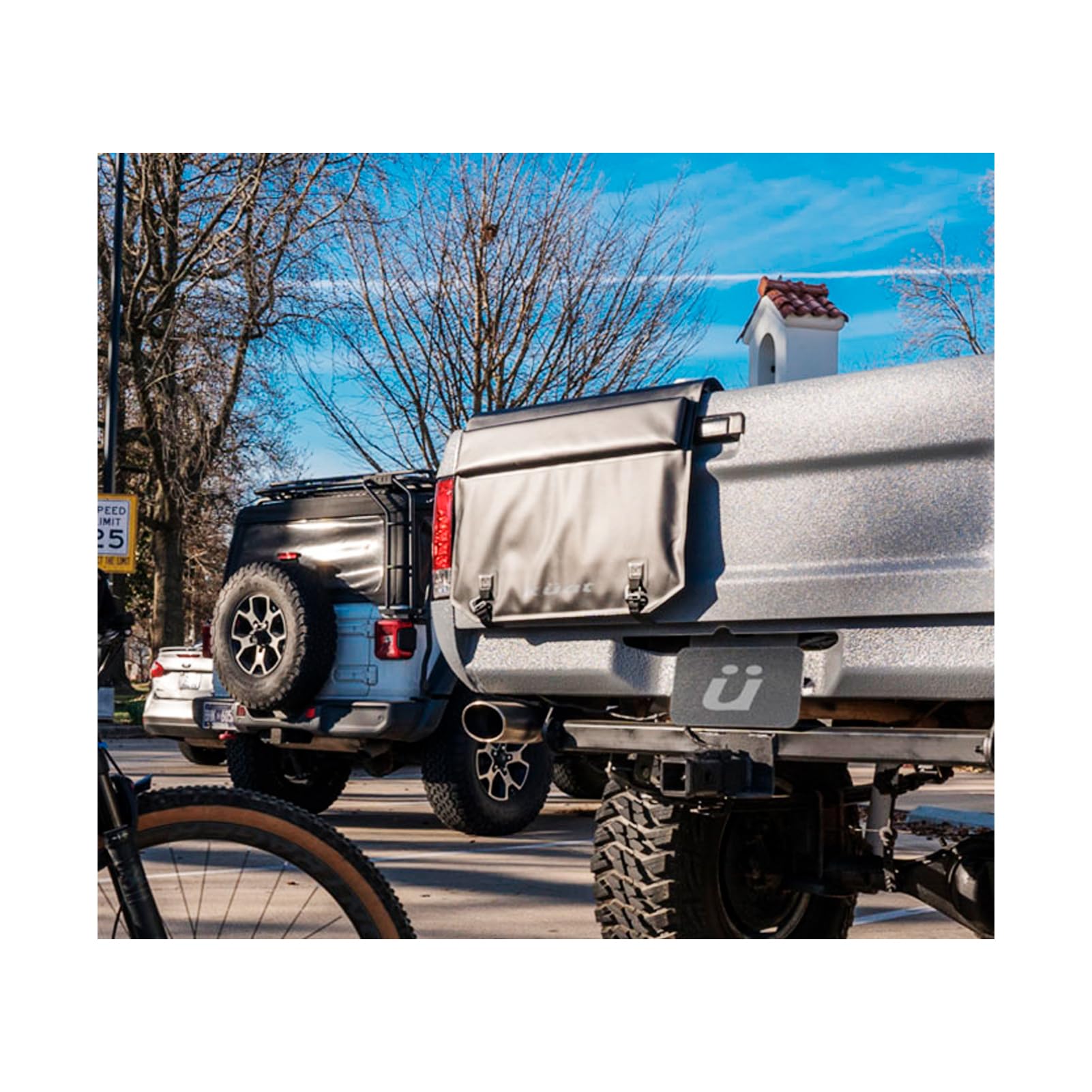 KUAT 25" HUK Straight Durable Soft-Touch TPU Padded Pickup Truck Tailgate Bike Hauling Transportation Easy-Access Protective Pad w/Nylon Straps, Metal G-Hook Buckles & Roll-Up Window, Black