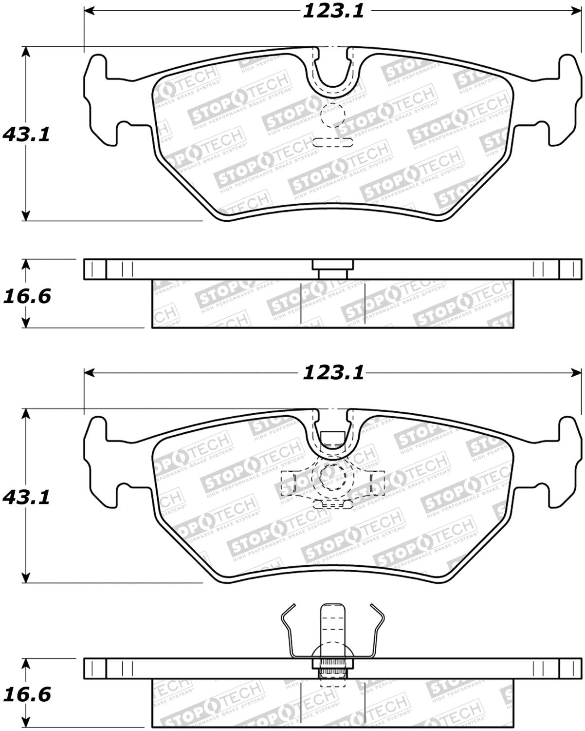 Rear StopTech 308.05170 Brake Pads with Shims Street