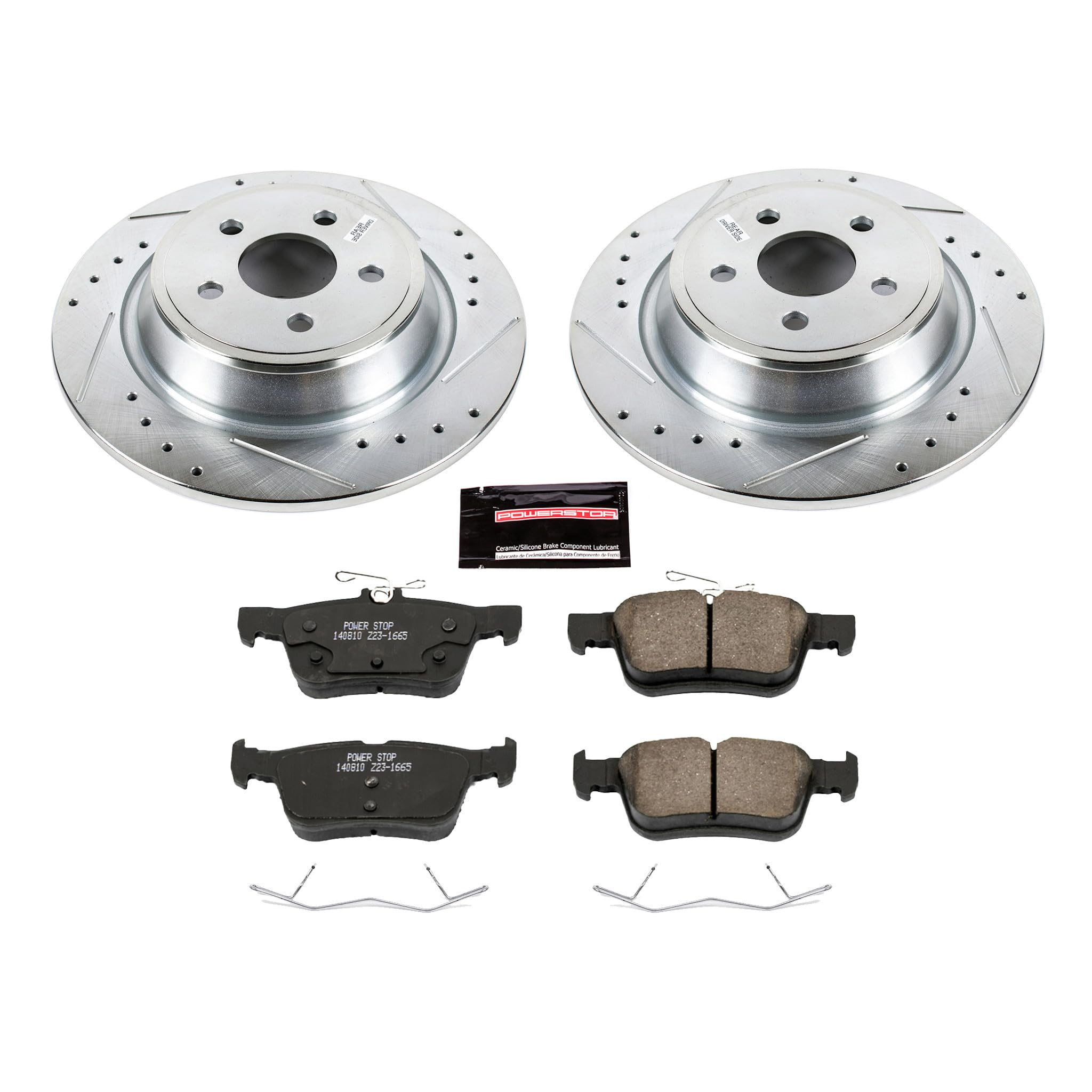 Power Stop K7144 Z23 Carbon Fiber Brake Pads Rear with Drilled & Slotted Brake Rotors Kit For Lincoln MKX 2016-2018, Lincoln MKZ 2017-2020 [Model Specific]
