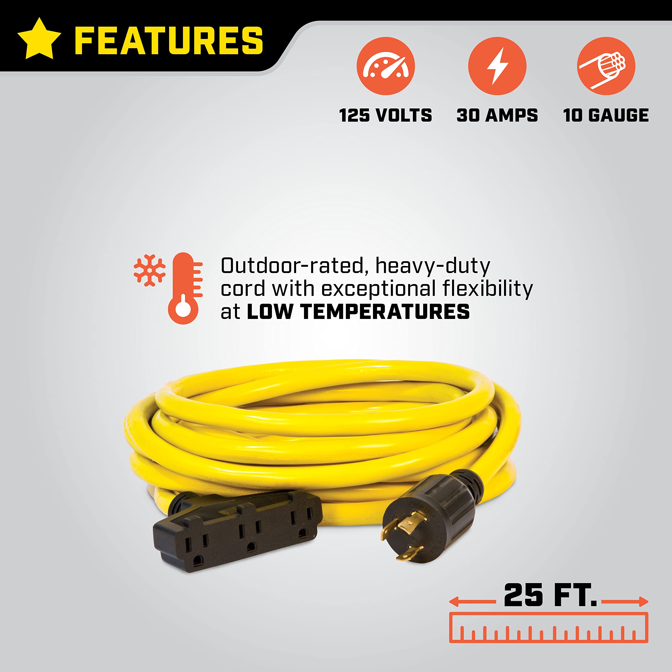 30-Amp Champion Power Equipment 25-Foot 125-Volt Fan-Style Generator Extension Cord (L5-30P to three 5-15R)