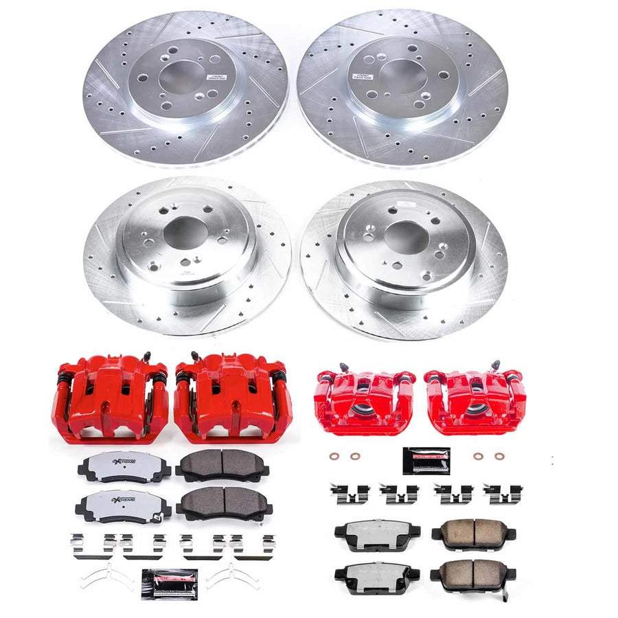 Power Stop Z36 KC5940-36 Truck & Tow Front and Rear Caliper Kit-Drilled/Slotted Rotors, Carbon Ceramic Brake Pads, Calipers For Honda Ridgeline 2012-2014 [Model Specific]