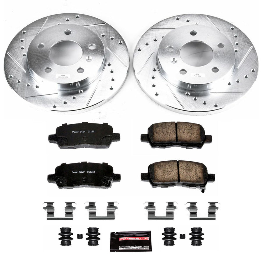 Power Stop K1602 Z23 Carbon Fiber Brake Pads with Drilled and Slotted Brake Rotors Kit For Buick Allure Lacrosse | Chevy Impala, Impala Limited | Grand Prix [Application Specific]
