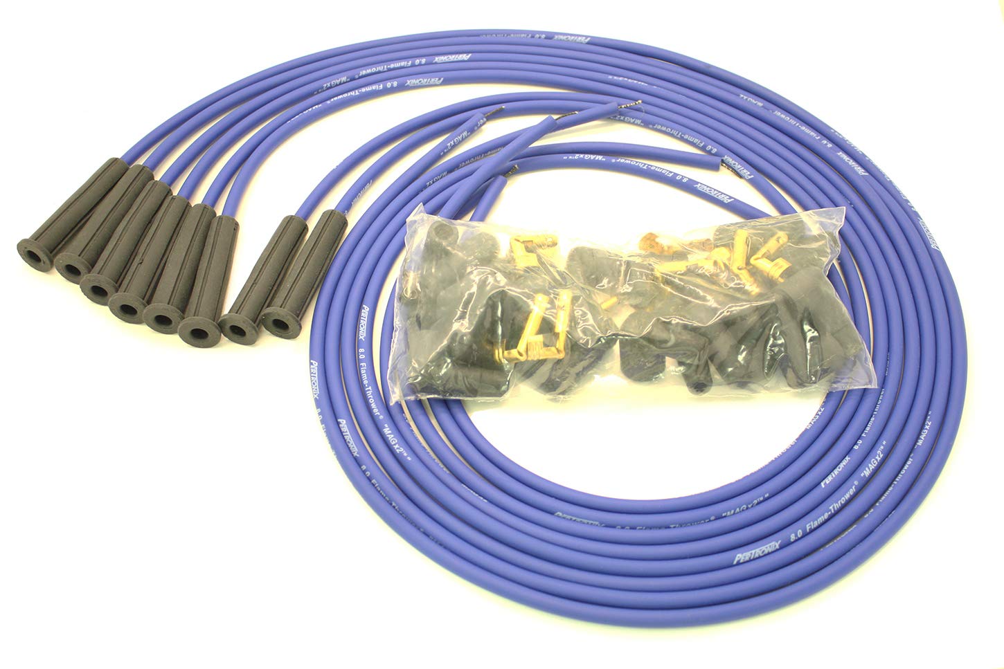 Blue Pertronix 808380 Flame-Thrower Universal 180 Degree 8mm 8 Cylinder Spark Plug Wire