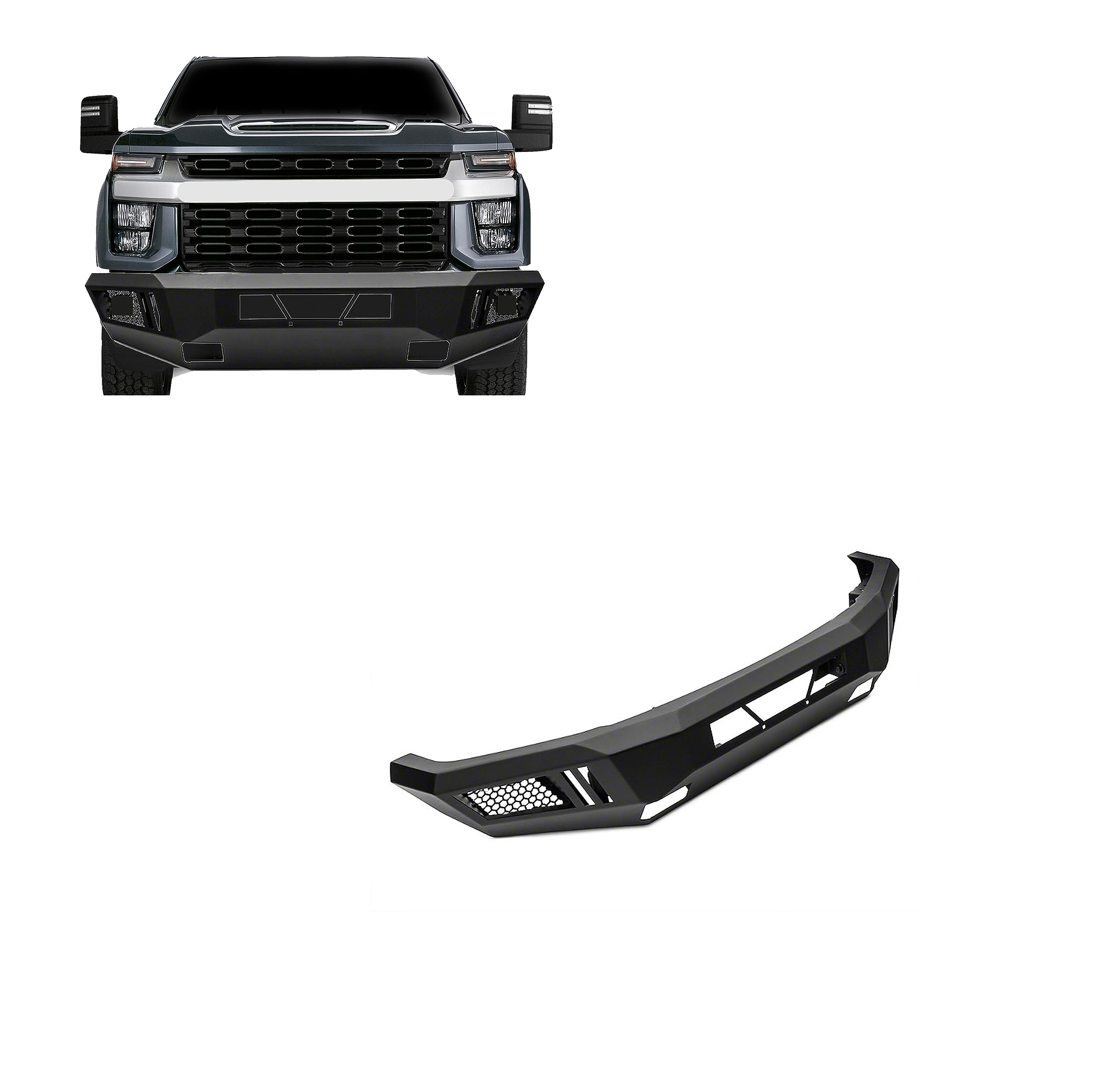 Heavy Duty Black Horse Armour Front Bumper Matte Black Compatible with 2020-2023 Chevrolet Silverado 3500 HD|2020-2023 Chevrolet Silverado 2500 HD-AFB-SI25-20
