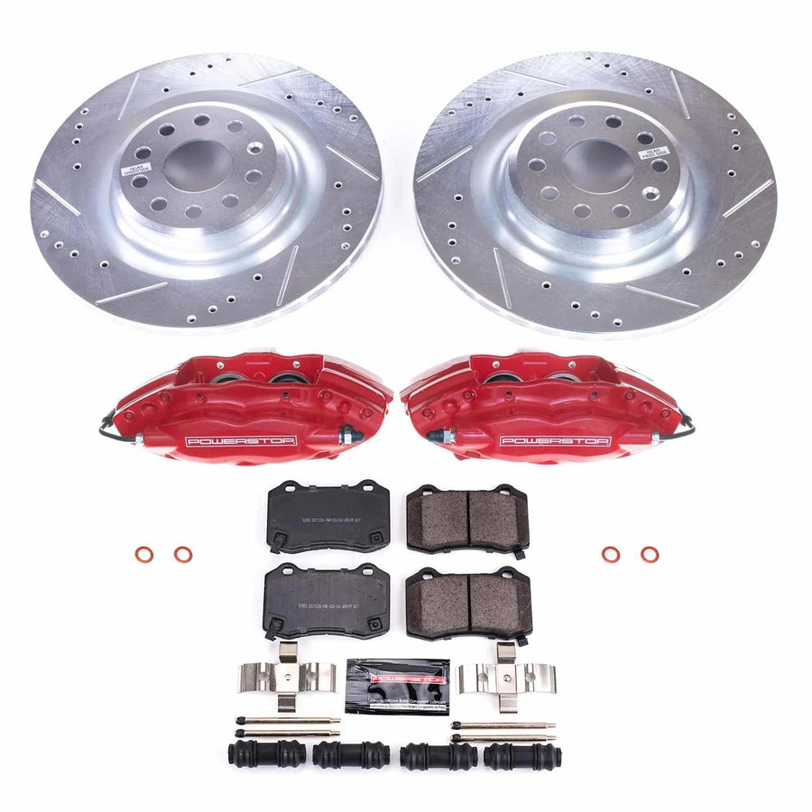 Power Stop Z23 Evolution Rear Brake Kit-Drilled/Slotted Rotors, Carbon Ceramic Brake Pads & Calipers For 2012-2016 Tesla S [Model Specific]