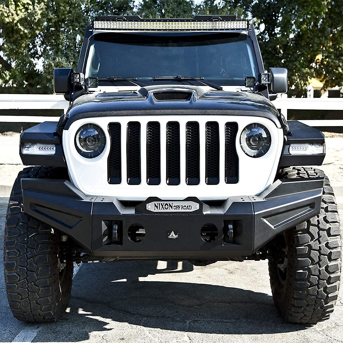 NIXON OFFROAD Heavy Duty Front Bumper For Fit 2018-2023 Jeep Wrangler JL/JLU & 2019-2023 Jeep Gladiator JT, Black Steel Front Bumper Rock Crawler w/Fog Light Hole & 2 x D-ring Shackles