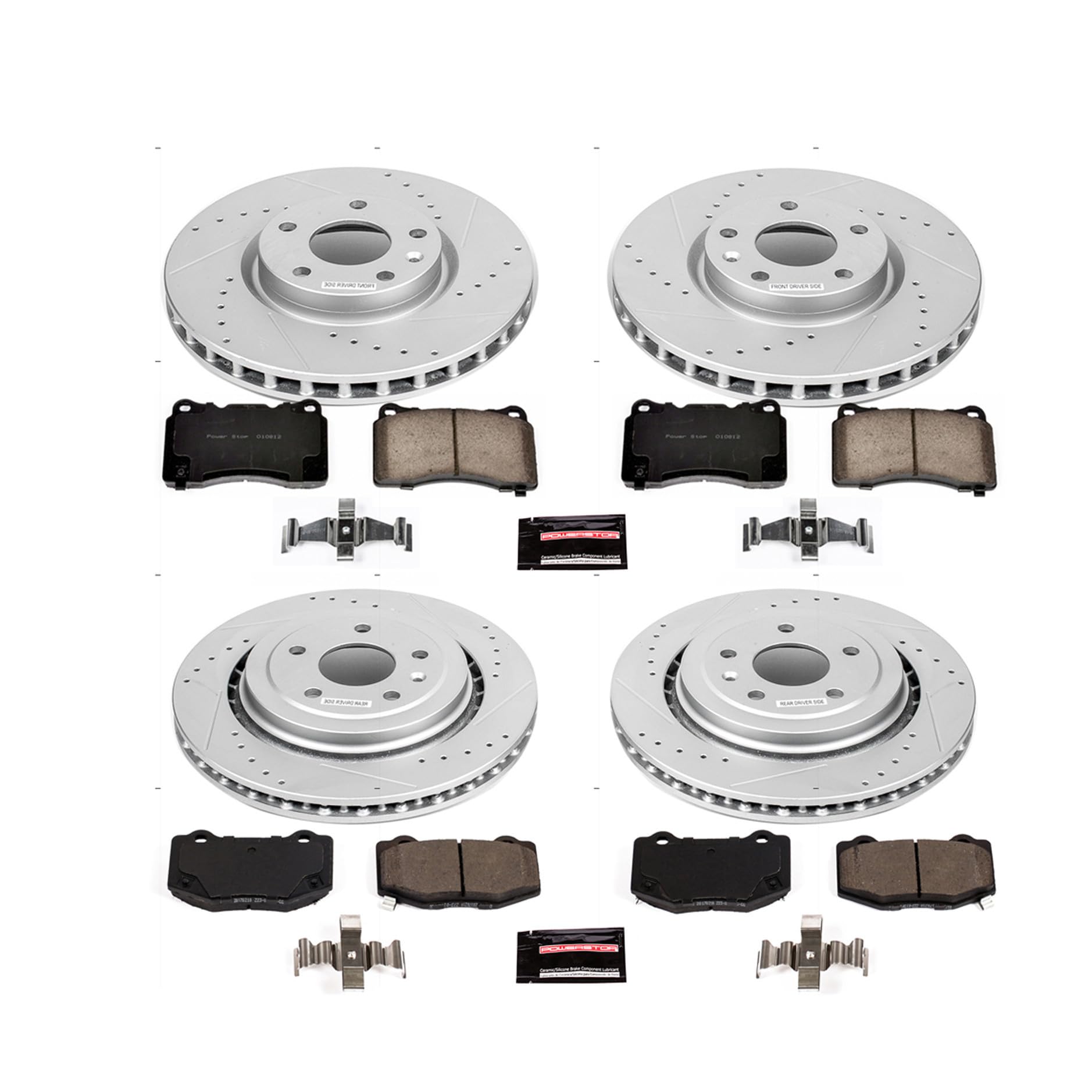 Power Stop K6529 Z23 Carbon Fiber Brake Pads Front and Rear with Drilled & Slotted Brake Rotors Kit For Chevrolet Corvette 2014-2016 [Model Specific]