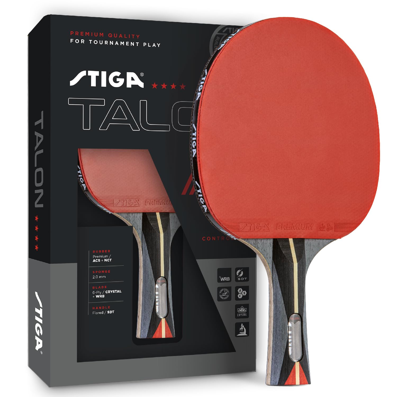 Talon STIGA Ping Pong Paddle - 6-Ply Ultra-Light Blade - 2mm Tournament-Approved Sponge - Flared Handle for Enhanced Control - Competitive Table Tennis Racket for Family Fun