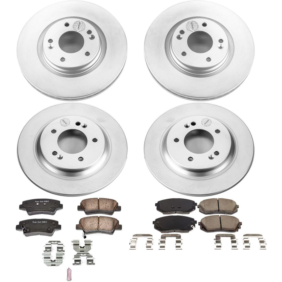 Power Stop Coated Brake Rotor and Ceramic Brake Pads CRK7523- Front & Rear For Hyundai Sonata 2016-2019, Kia Optima 2018-2019 [Model Specific]