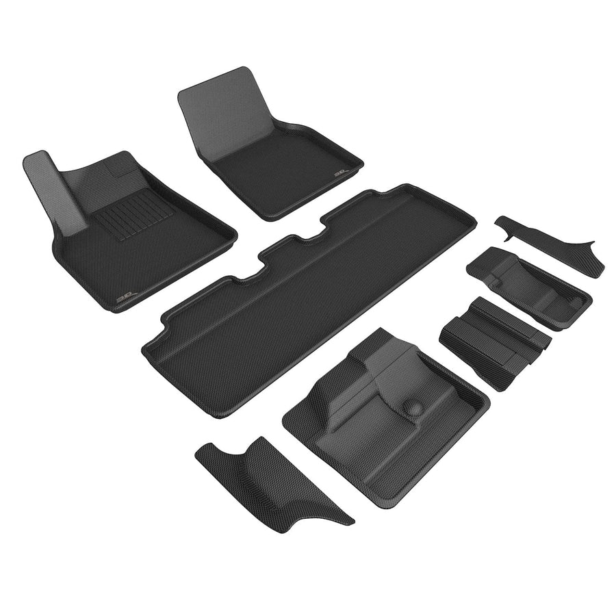 3D MAXpider Kagu Custom Fit Floor Mat (Black) Compatible with Tesla Model Y 7-Seat 2021-2025 - Full Set