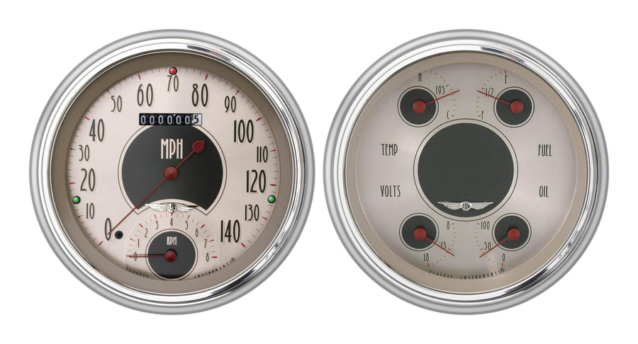 Classic Instruments American Nickel CH51AN62 Direct Fit Gauge Package 4 5/8" Speedometer with Built in Tach & Quad Gauge Fits 1951-1952 Chevy Car