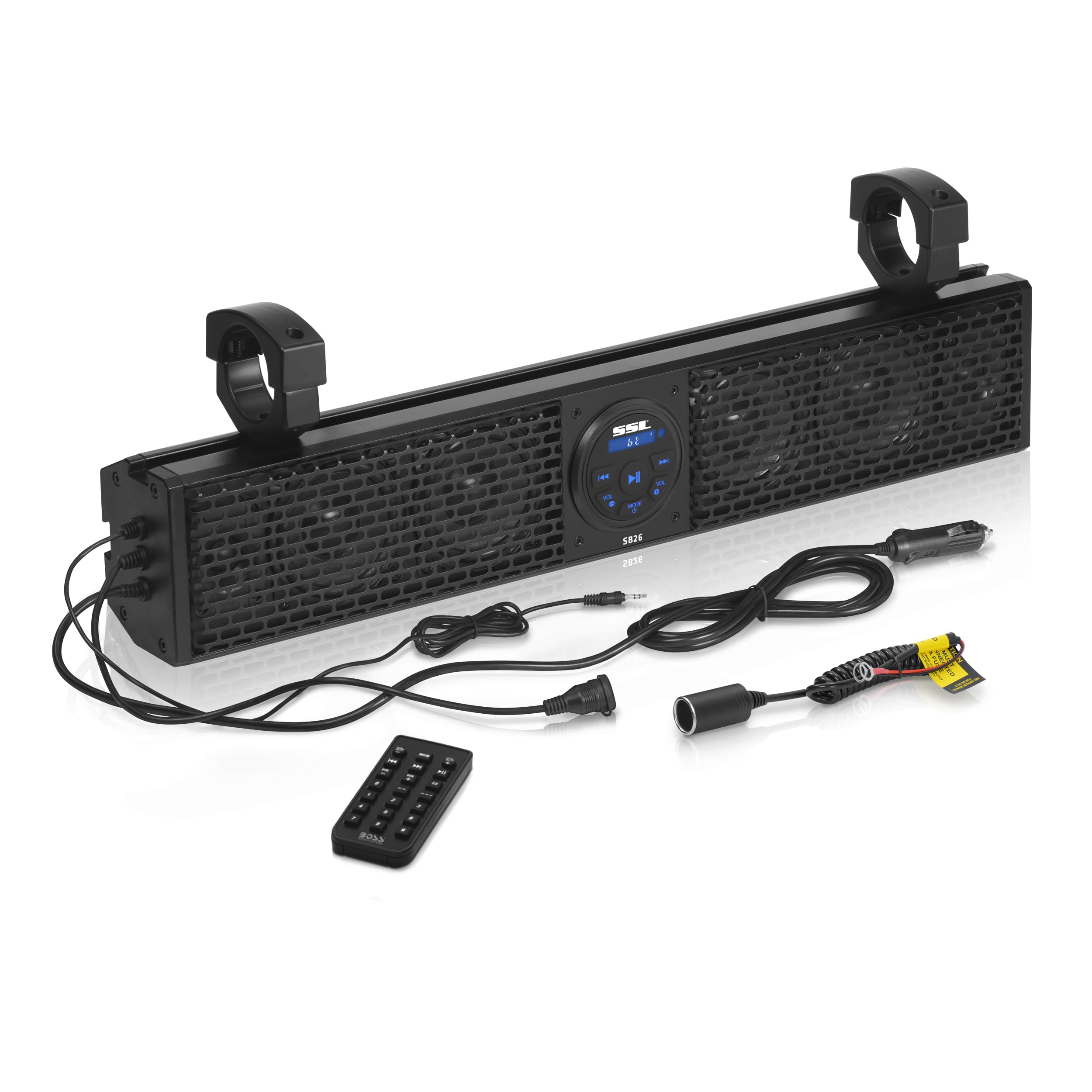 ATV UTV Sound Bar Sound Storm Laboratories SB26 - 26 Inch Wide, 4 Inch Speakers, 1 Inch Tweeters, Full Range Audio, IPX5 Weatherproof, Bluetooth, Built in Amplifier, Golf Cart Compatible