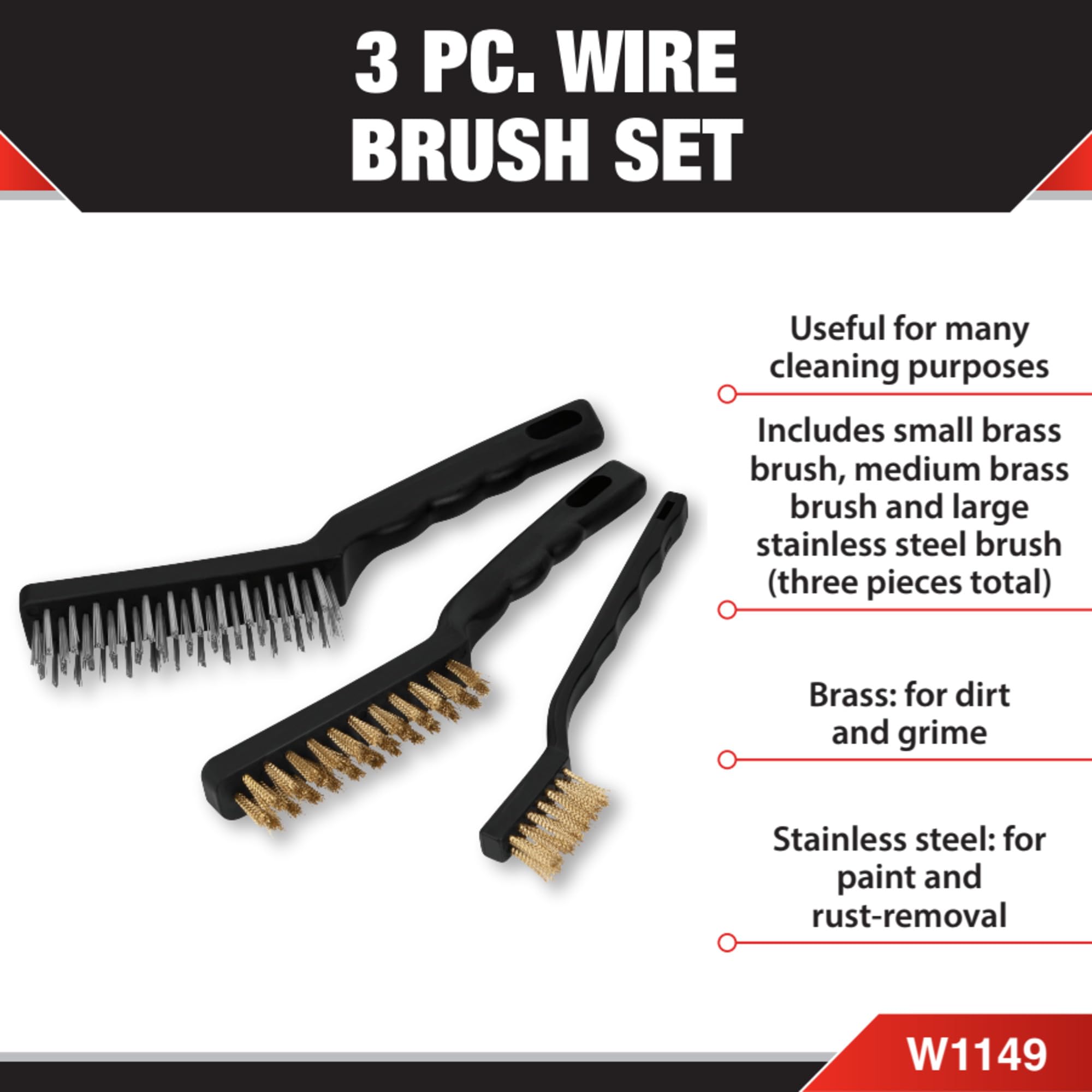 3-Piece Performance Tool Brass and Stainless-Steel Wire Brush Set W1149
