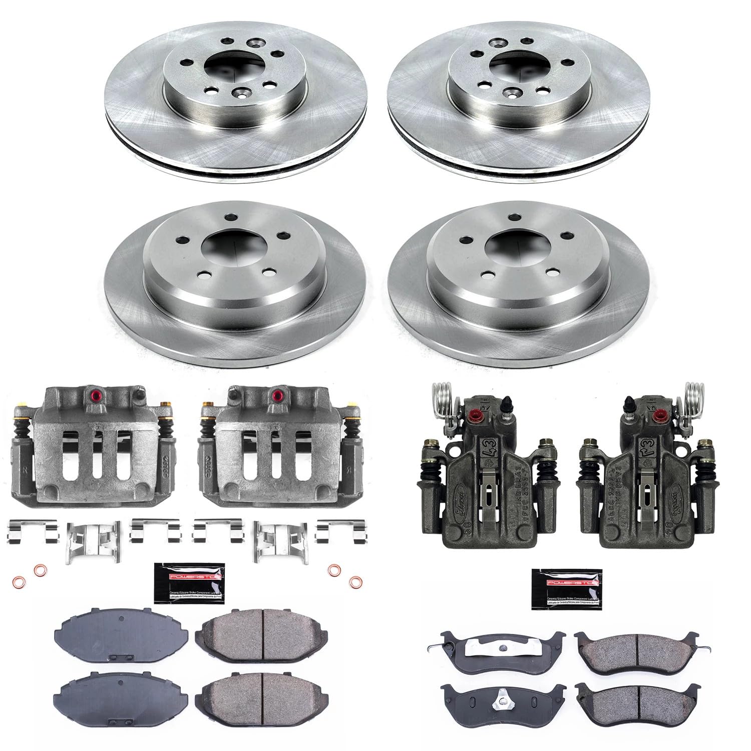 Power Stop Autospecialty Front & Rear Caliper Brake Kit- Brake Rotors, Brake Pads and Ceramic Brake Calipers