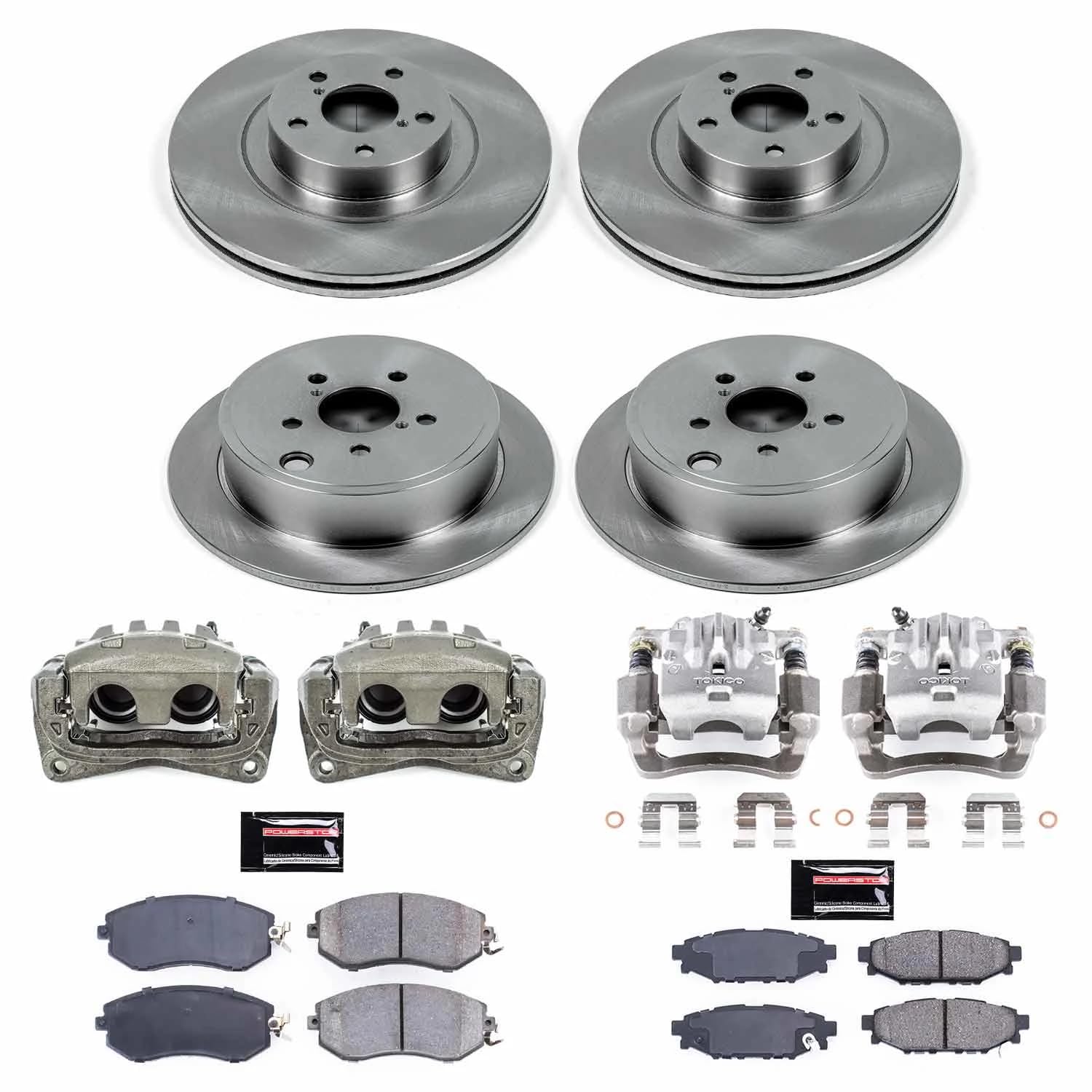 Power Stop KCOE6083A Front and Rear Autospecialty Stock Replacement Caliper Kit- OE Rotors, Ceramic Brake Pads, Calipers