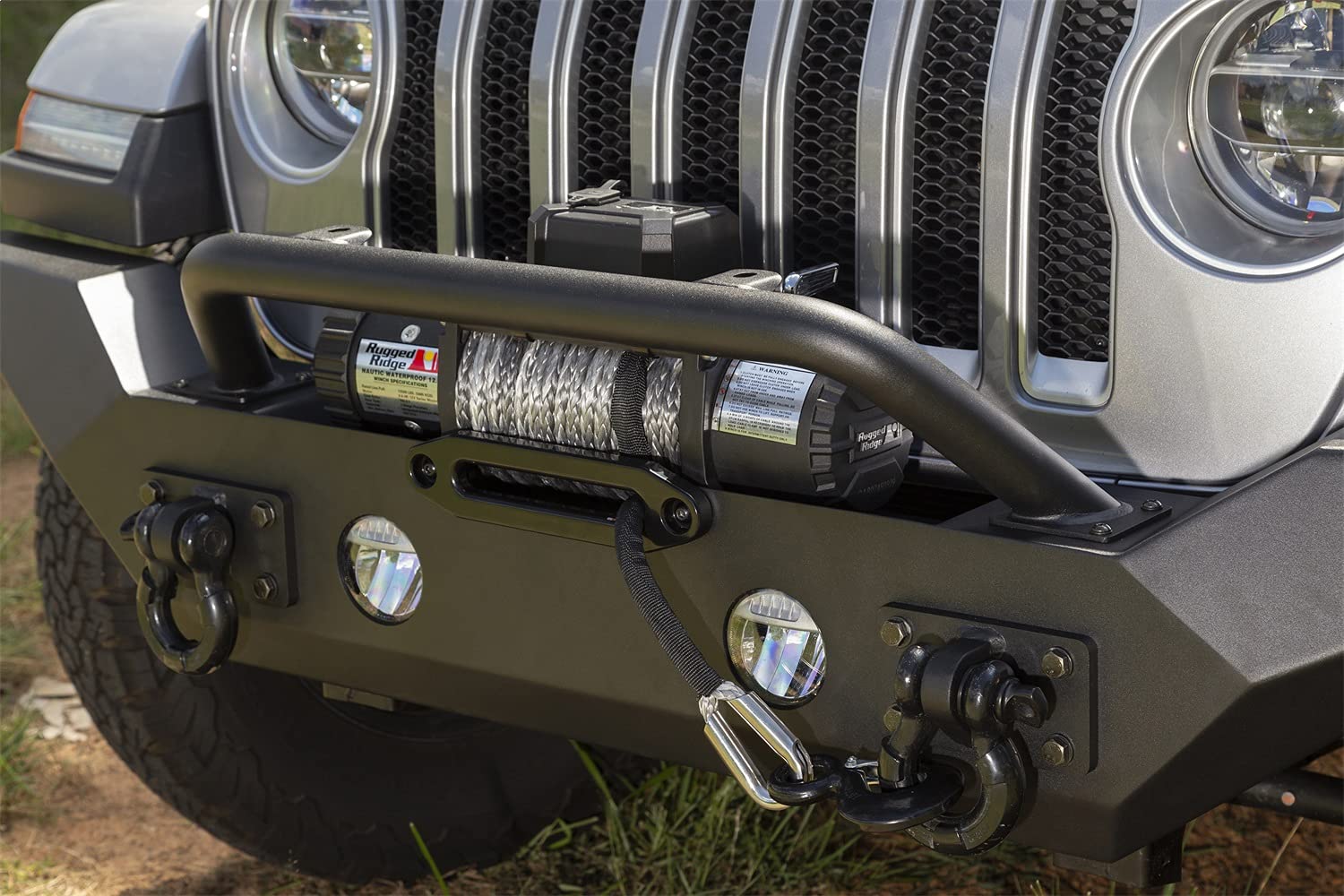 Spartan Rugged Ridge Bumper, Front for Wrangler/Gladiator | Full-Width w/High-Clearance Ends, Overrider, Steel, Black | 11548.41 | Fits 2018-2025 Jeep Wrangler JL; 2020-24 Jeep Gladiator JT