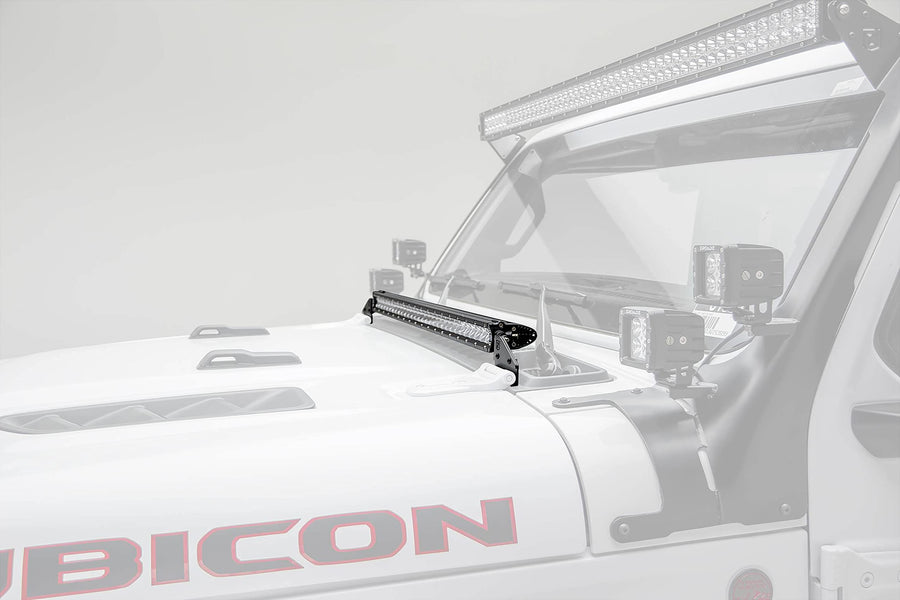 ZROADZ LED Hood Cowl Bracket - Compatible w/ Jeep JL and Gladiator- to Mount 30 Inch Light - Mild Steel Gloss Black Finish - Bolt-On Easy Installation - PN #Z364931