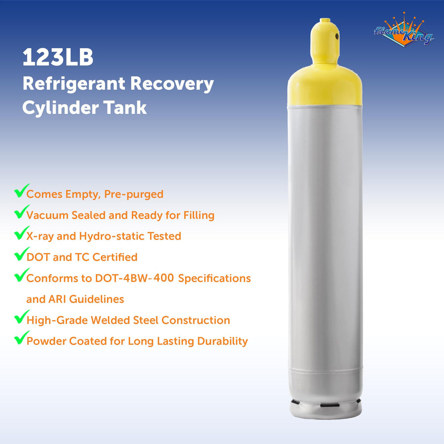 YSNR123 Flame King, 123LB Refrigerant Recovery Cylinder Tank, 400 PSI