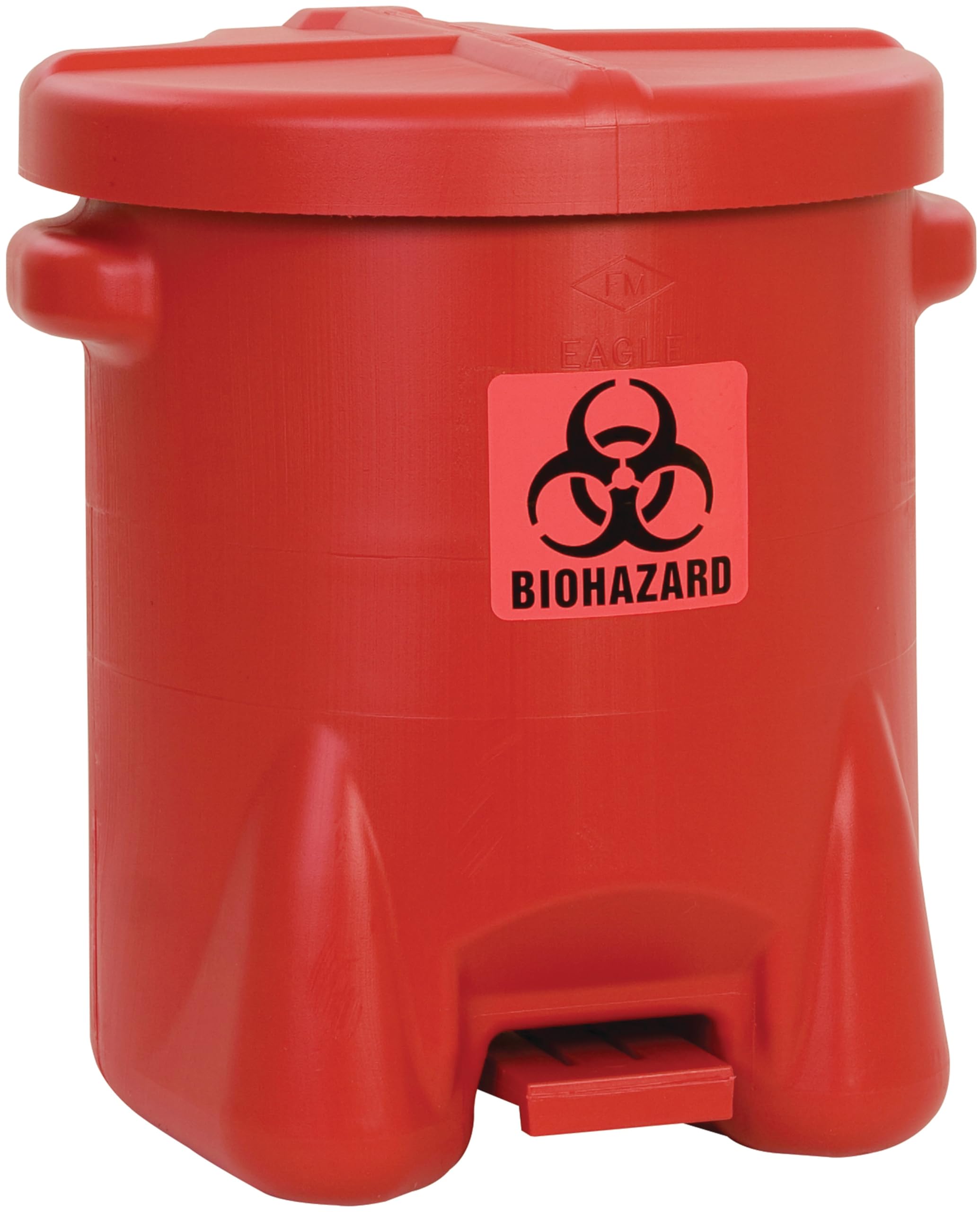 14 Gallon Eagle Biohazard Trash Can with Foot-Operated Self-Closing Lid, 22" x 18" x 21", Made in The USA from High-Density Polyethylene, Red, 947BIO