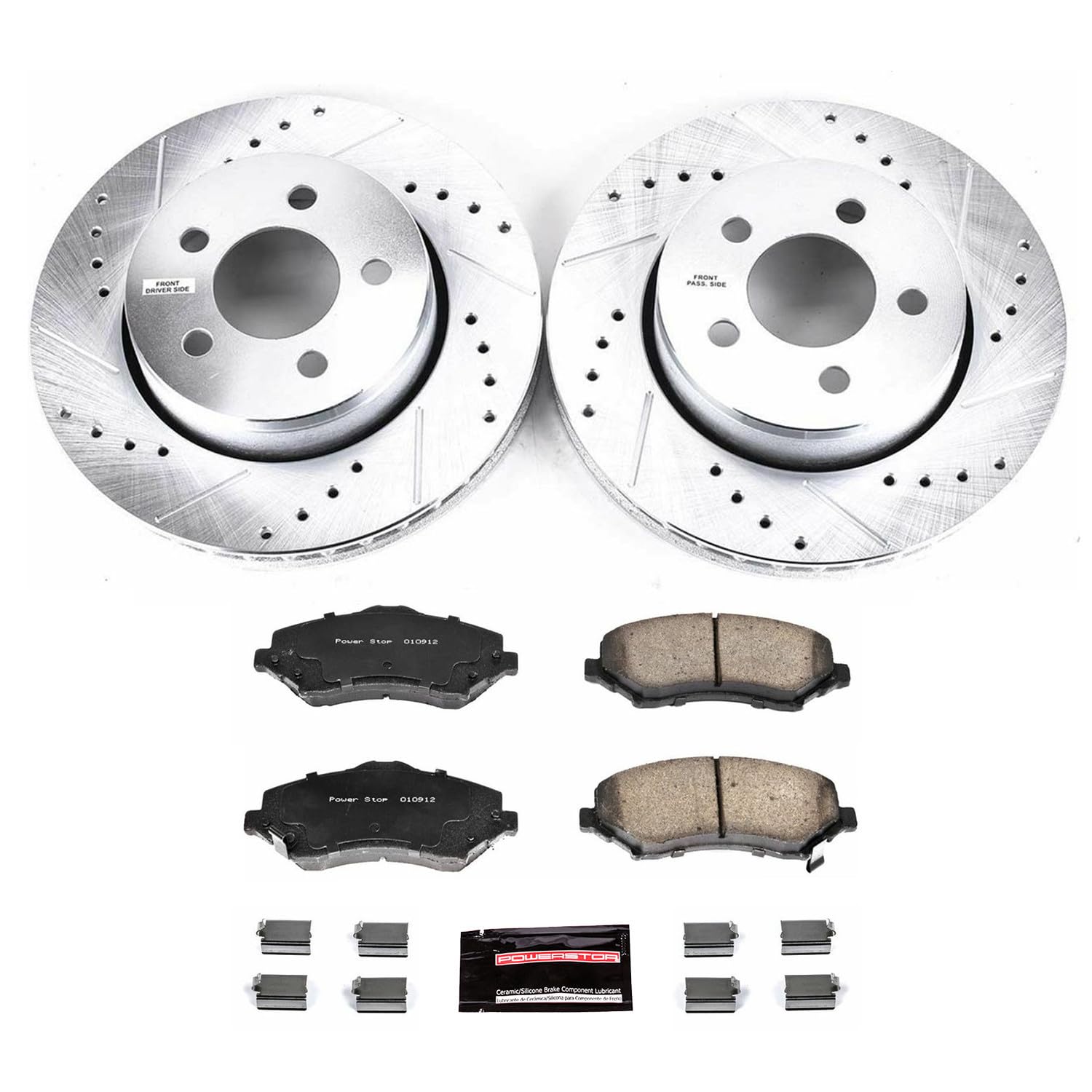 Power Stop K1631 Z23 Carbon Fiber Brake Pads with Drilled & Slotted Brake Rotors Kit For Dodge Nitro 2007-2011, Jeep Liberty 2008-2012 [Model Specific]
